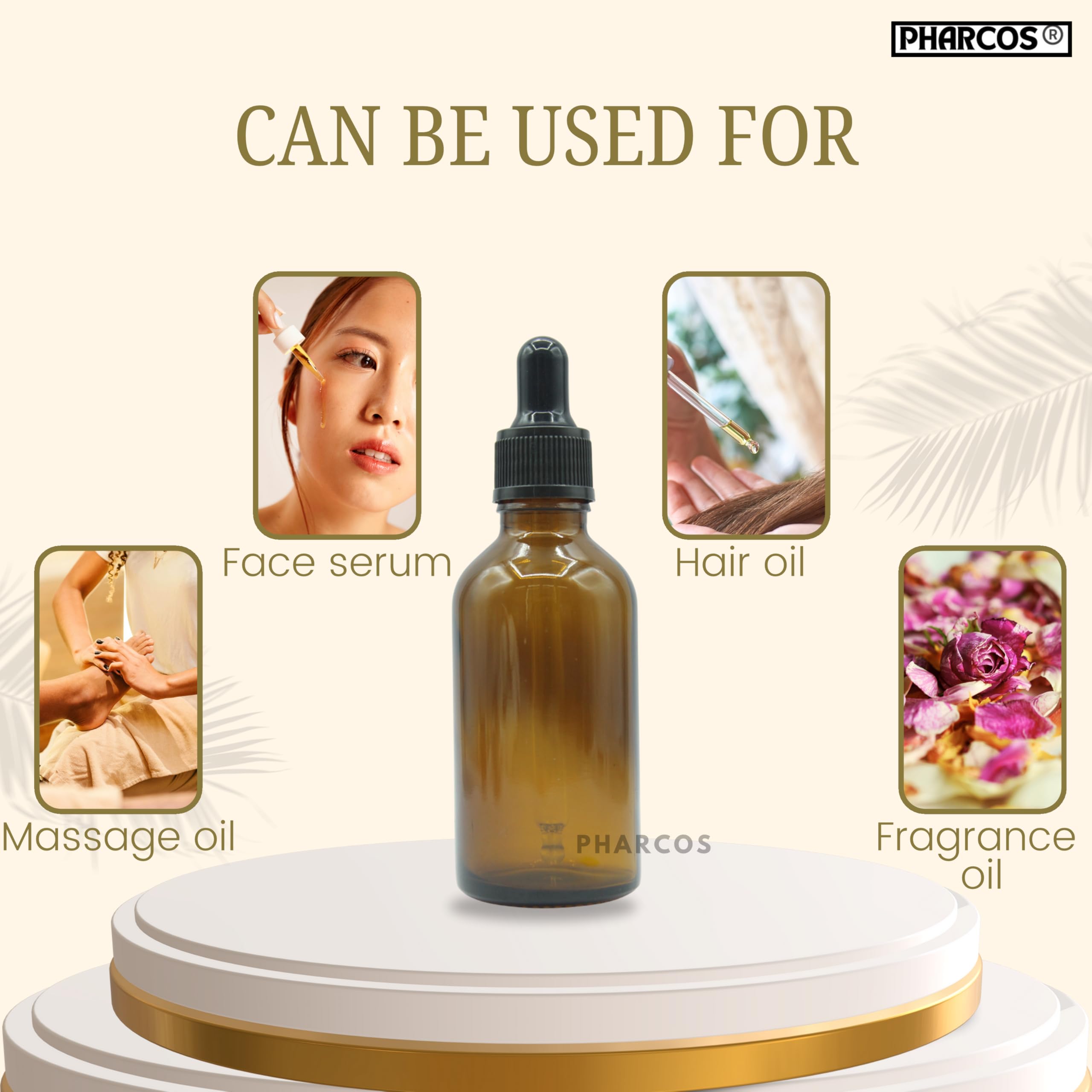 PHARCOS Amber Glass Bottle with Black Ring, Black Silicone Teat Dropper and Plug (Amber 50 ML - 2 PC) Leakproof
