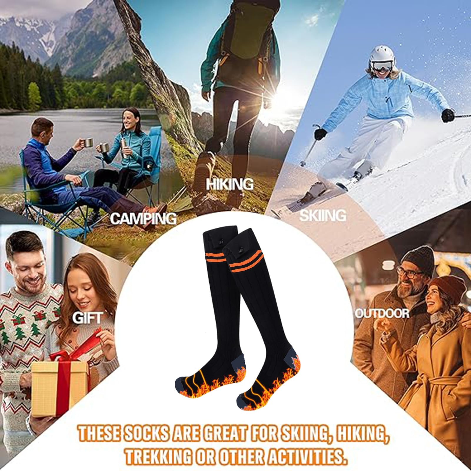 banapoy Calcetines Calentados para Hombres, Mujeres, Calcetines Eléctricos Recargables Calentados con 4 Ajustes de Temp, Calefacción Térmica para Caza, Campamento, Senderismo