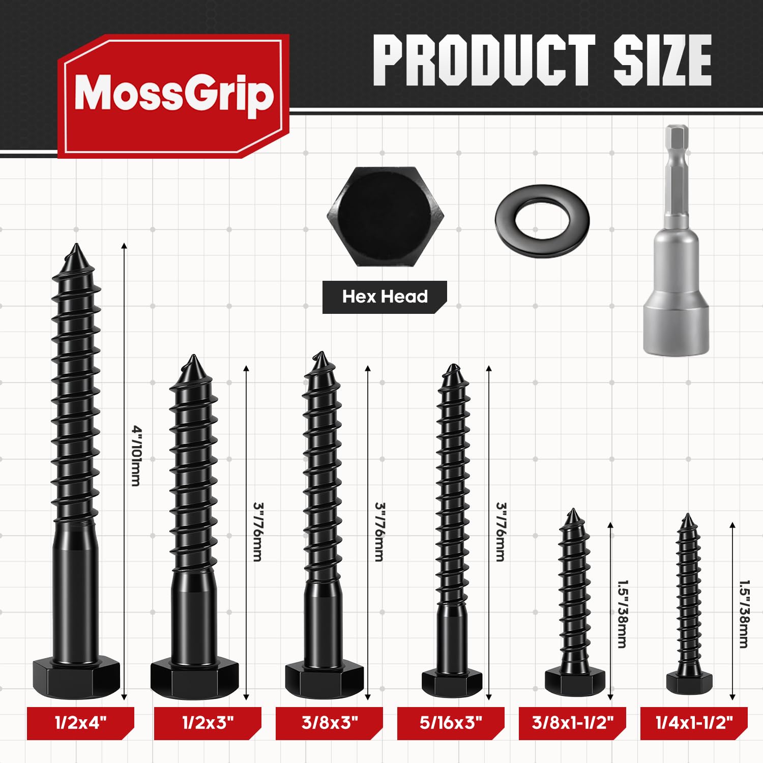 Heavy Duty Lag Screws - 25 Pack for Furniture & Wood -4 Heavy Duty Lag Screws - 25 Pack for Furniture & Wood -4