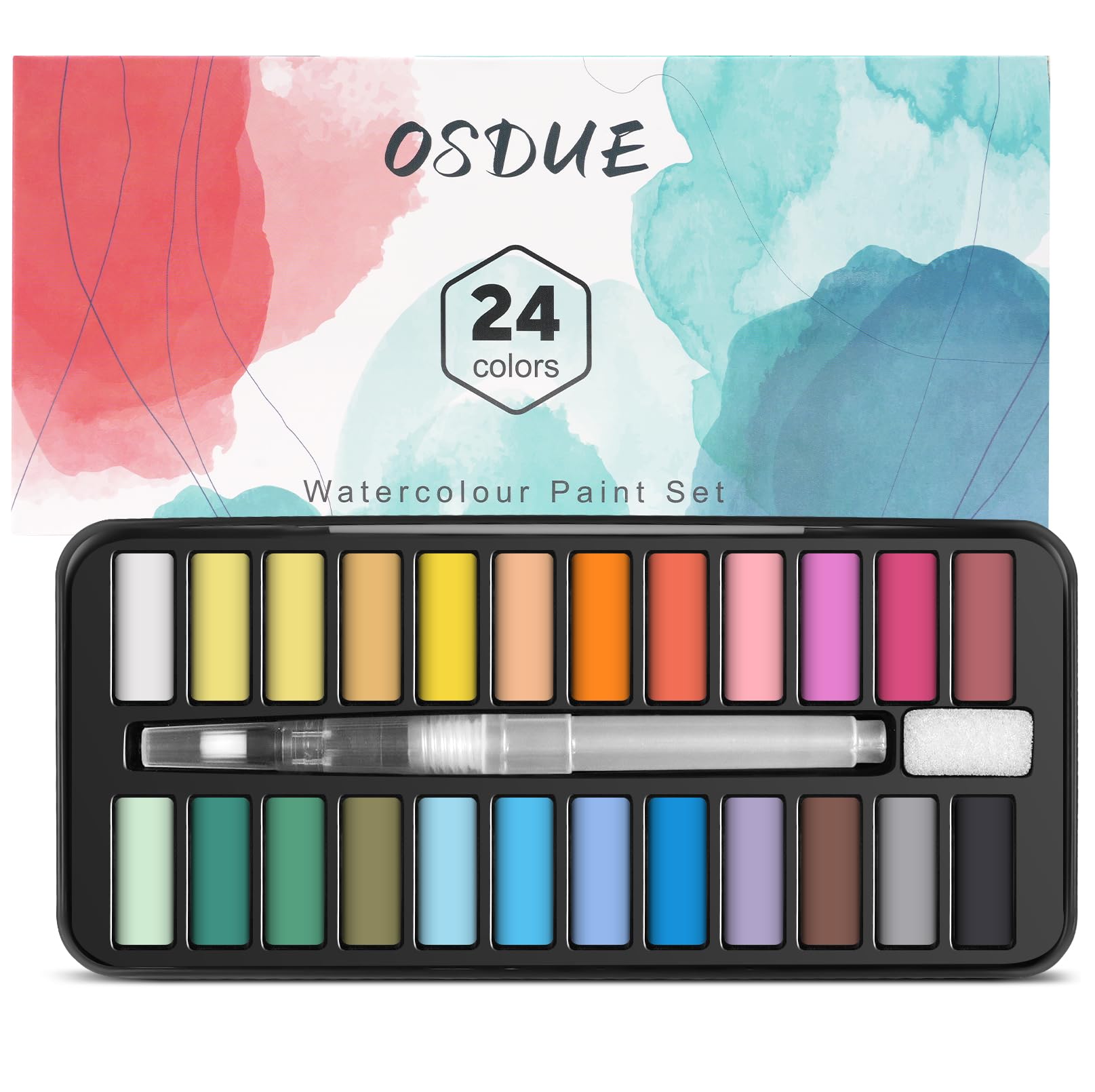 Kit de Peinture Aquarelle 24 Couleurs avec Brosses et Éponges, Palette de Poche pour Artistes