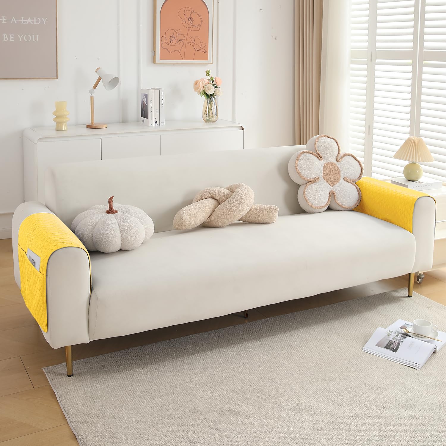 HOKIPO 2 Pcs Quilted Sofa Armrest Cover, Yellow (IN-787-S-YLW*2)-image-23