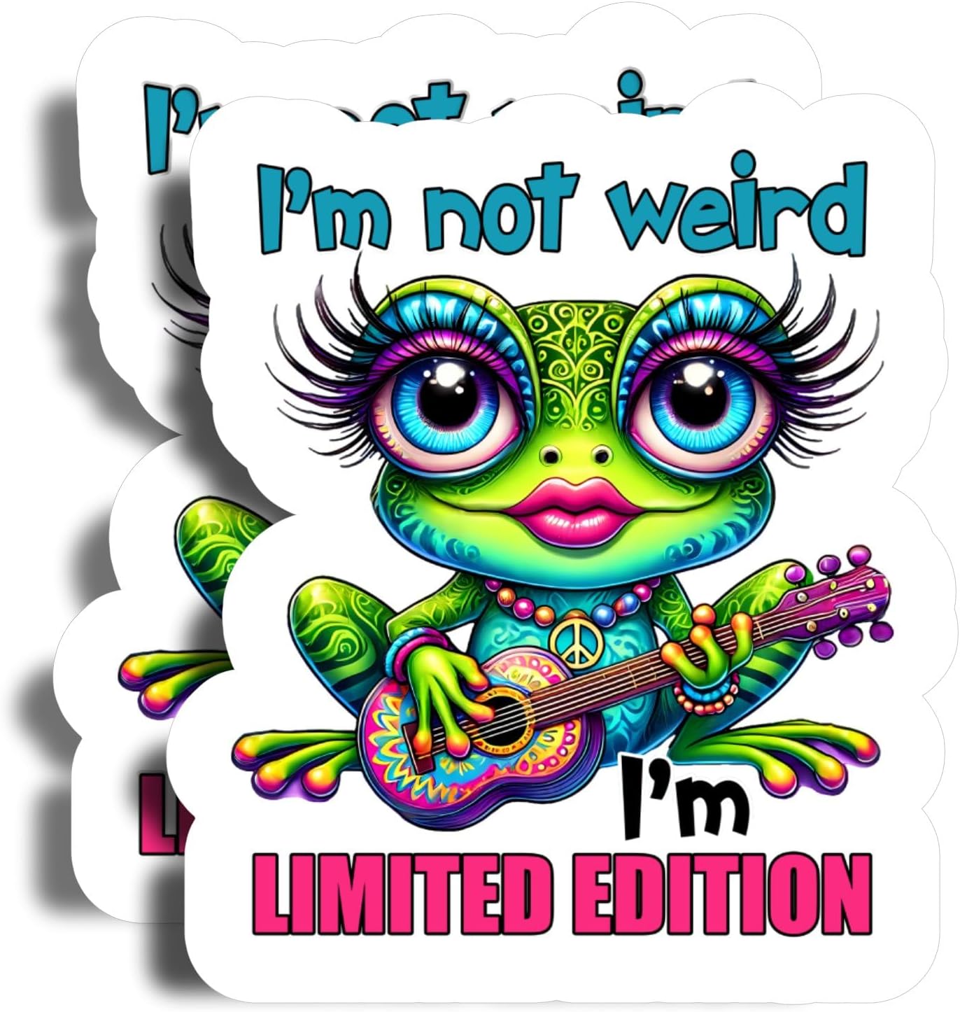 I'm Not Weird I'm Limited Edition Magnets - 5" On Longest Side - Cute Frog with Guitar Peace Sign - 2 Pack - Thick Strong Magnet - Bumper Magnets for Fridge, Toolbox, Cars - Made in USA - PLDFMAG0592