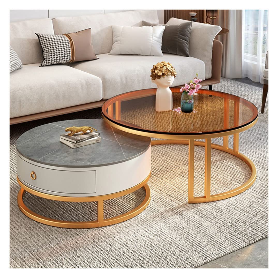 Amazon.co.jp: Round Nesting Table for Living Room, Modern