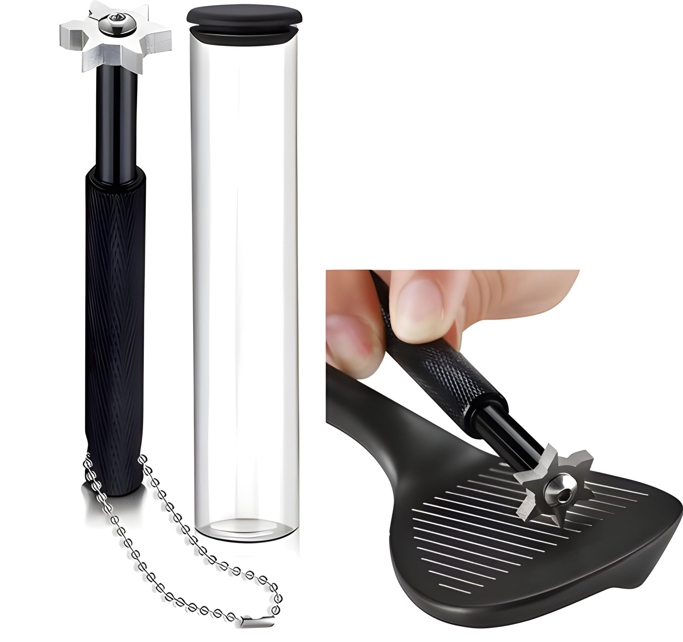 Stripe - Golf Multitool - Golf groove sharpener 2 in 1, cleaner, black - All-in-One Golf Tool - Gift Golfer