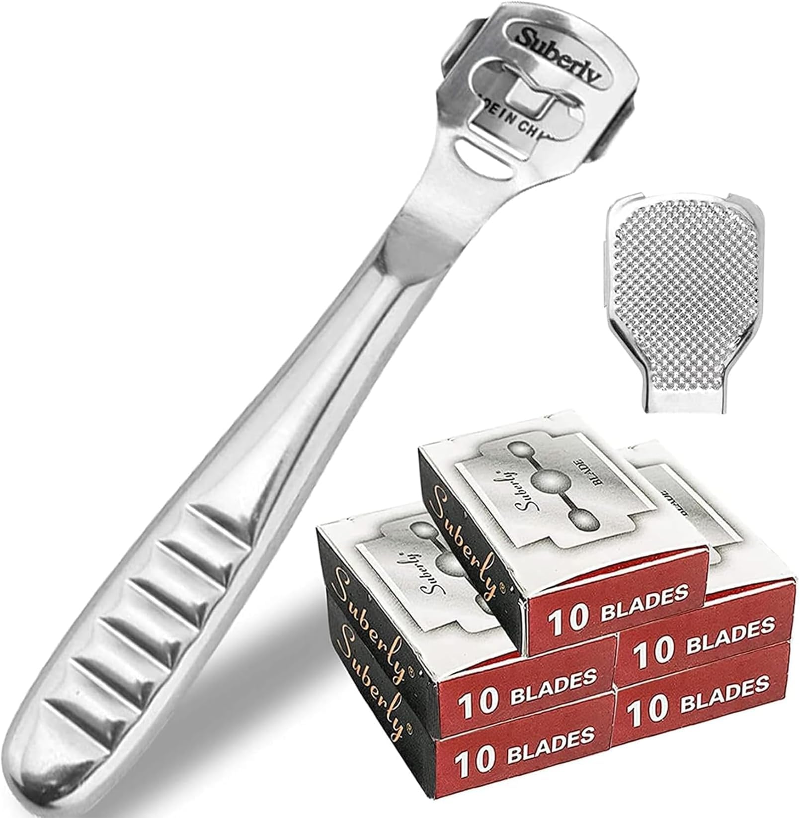 52 Pcs Callus Shaver Set,1 Stainless Steel Foot Razor with 50 Replacement Slices Blades and 1 Foot File Head Foot Care Tools,Foot Shaver Callus Remover,Hard Dry Skin Remover for Hand Feet