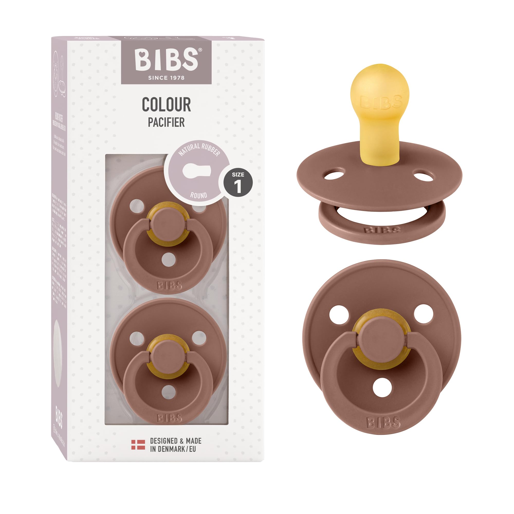 Bibs Colour Pacifier 2-Pack | BPA Free Soother, Round Nipple. Natural Rubber Latex,