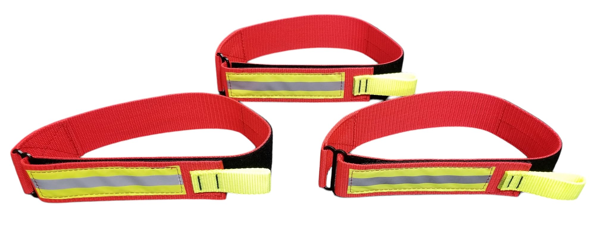 Firefighting Fire Hose Bundle Strap 31" Length Red w/Choice of Reflective Set of 3 (Red w/Triple Yellow Reflective)
