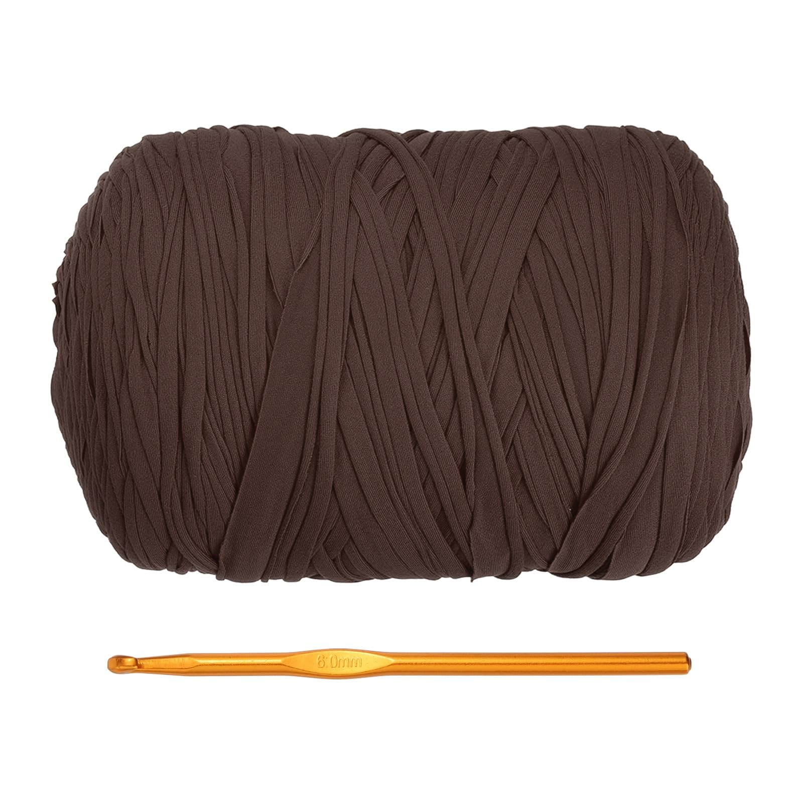 PATIKIL T-Shirt Yarn for Crocheting with 1 Crochet Hook, 800g/228 Yards Soft High Elastic Knitting Yarn for Beginner Crochet Bag/Basket/Home Decor(Deep Coffee)