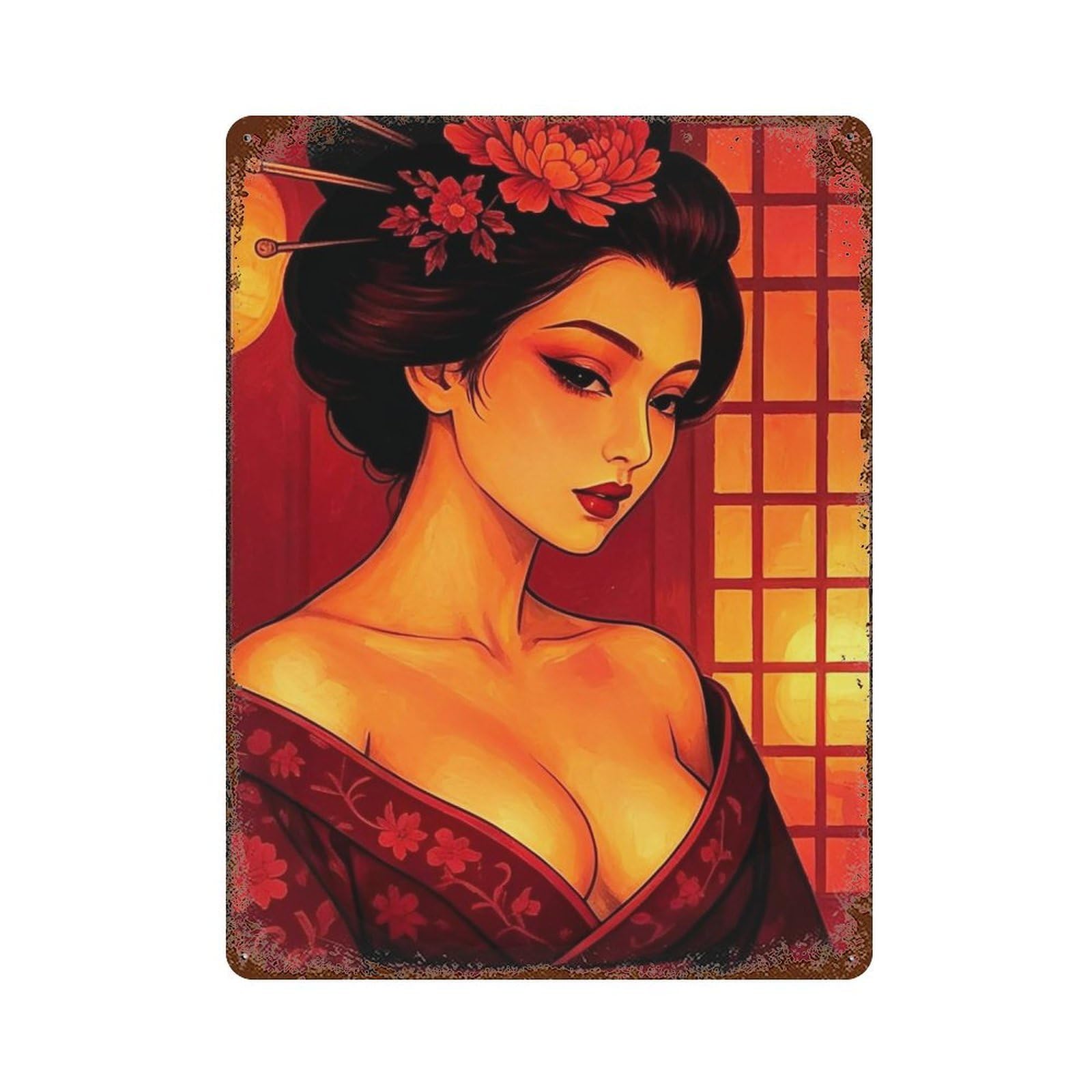 MGHTGRWE Retro Oriental Geisha (1) Poster Wall Art Iron Vintage Metal Tin Sign Modern Home Cofffee Club Art Bar Shop Decor 40x30cm
