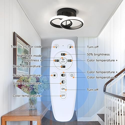Miniatura 7 de CANEOE Lámpara de techo LED para pasillo, lámpara de techo moderna de montaje empotrado negro con control remoto, luz de pasillo pequeña, accesorios
