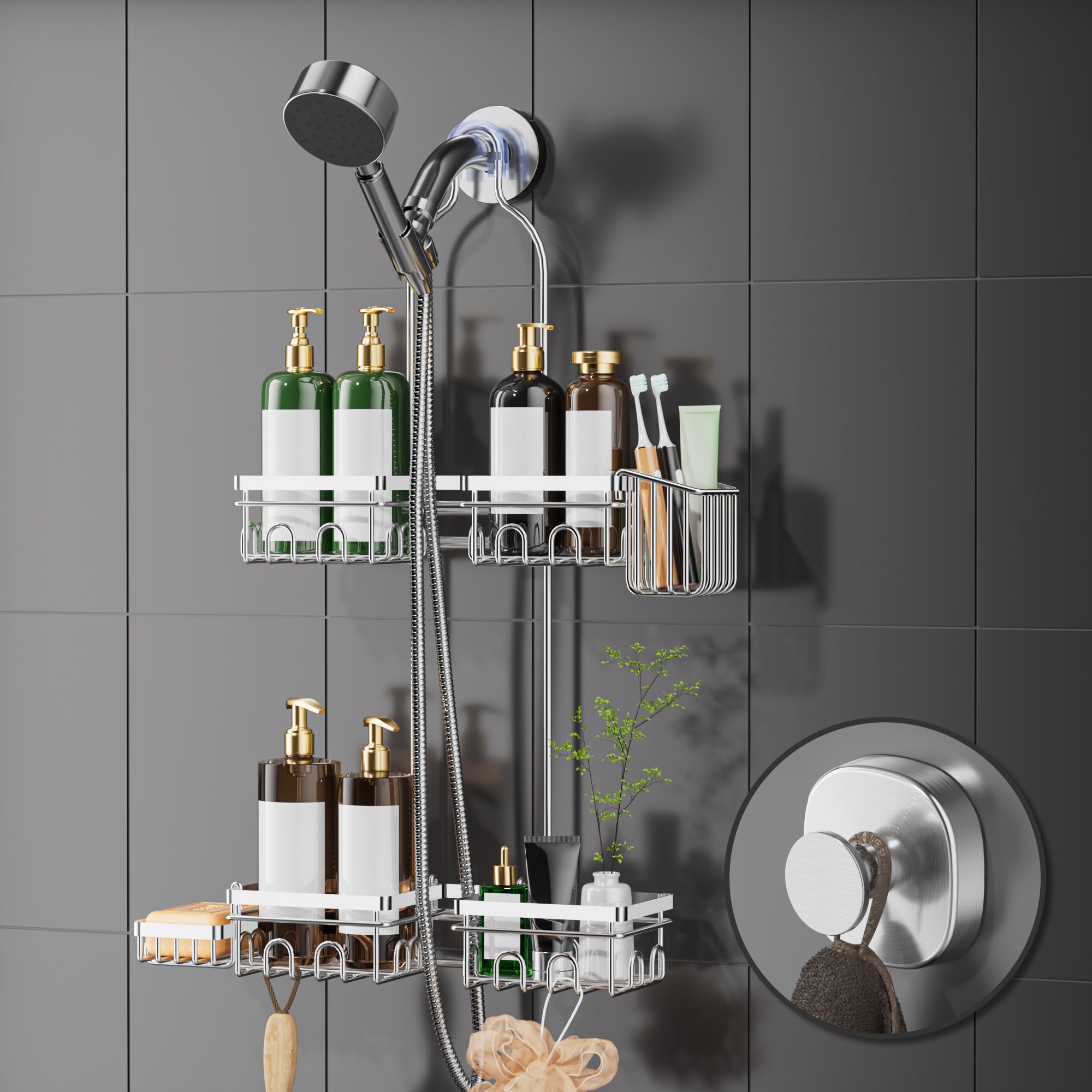 DAOYA Shower Caddy Hanging - Over Shower Head Caddy 0 82 inch Universal with 2 Shelves Soap Holder