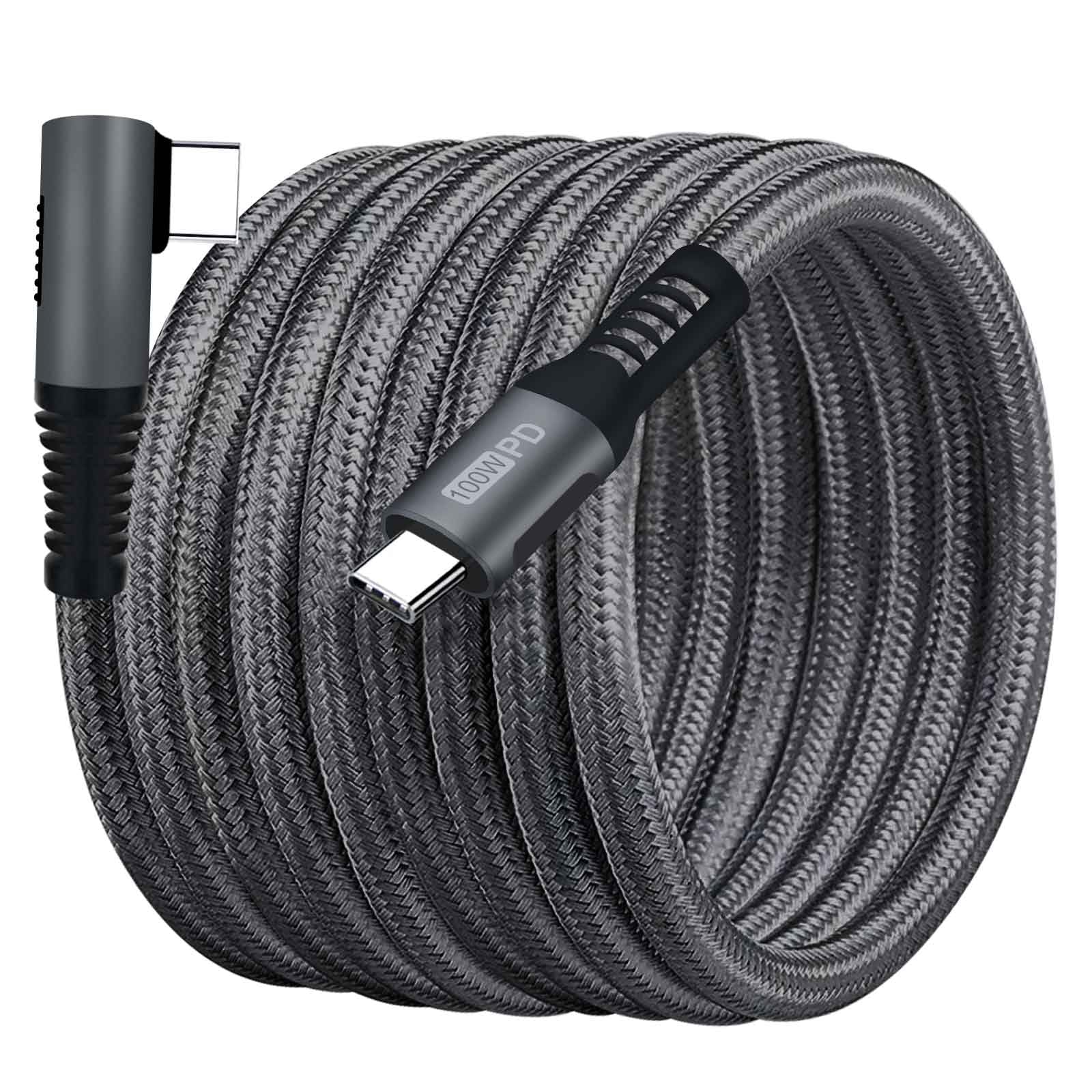 15FT 100W Right Angle Fast Charge Type-C Cable, USB-C to USB-C Braided Cable for iPhone 15/15 Plus/15 Pro/15 Pro Max,MacBook Air/Pro, iPad Pro/Air/