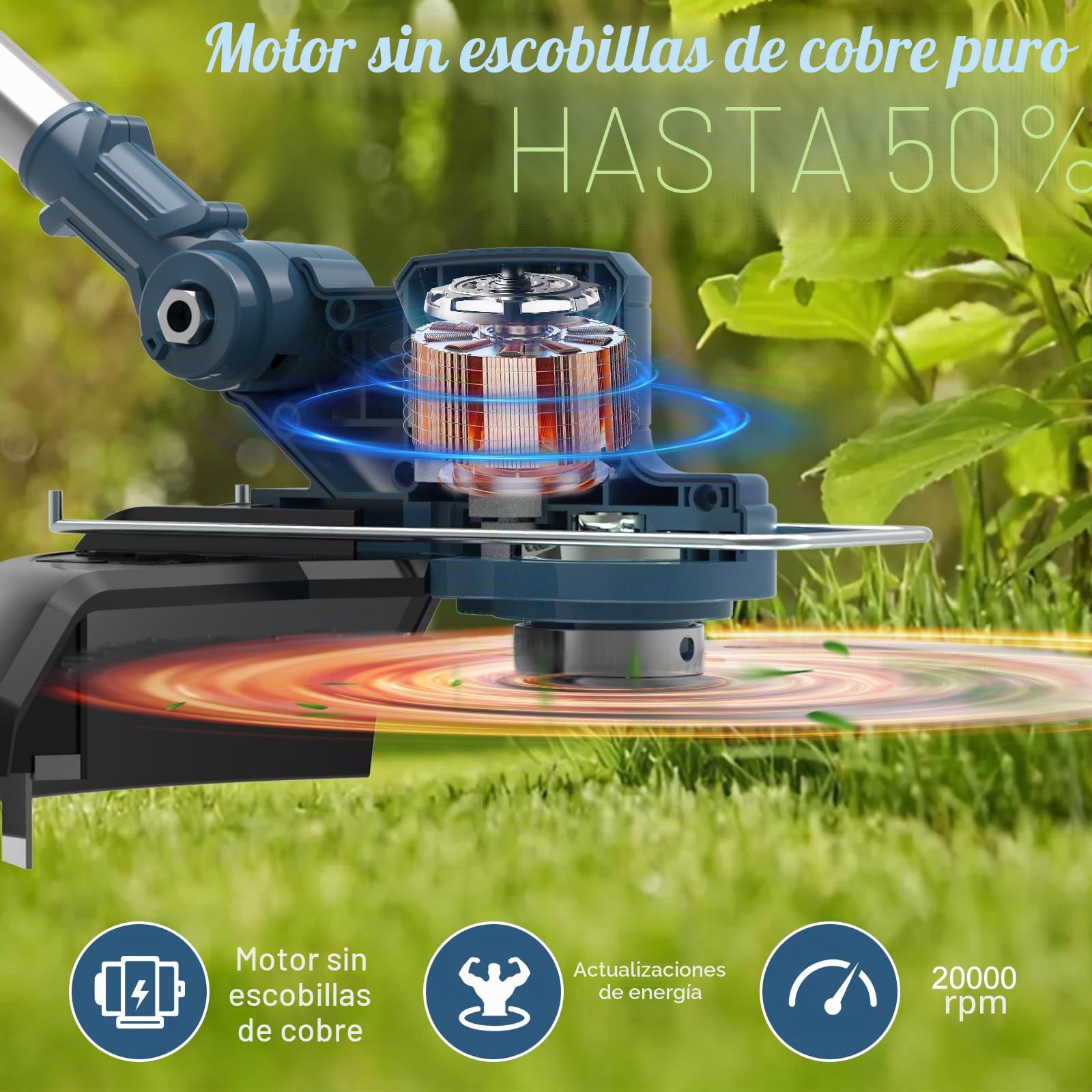 Desbrozadora con batería y Cepillo para Malas Hierbas, 5 en 1, desbrozadora con batería, 2 baterías de 4,0 Ah, se Puede Plegar, 9 Pulgadas de Ancho de Corte sin escobillas, desbrozadora eléctrica