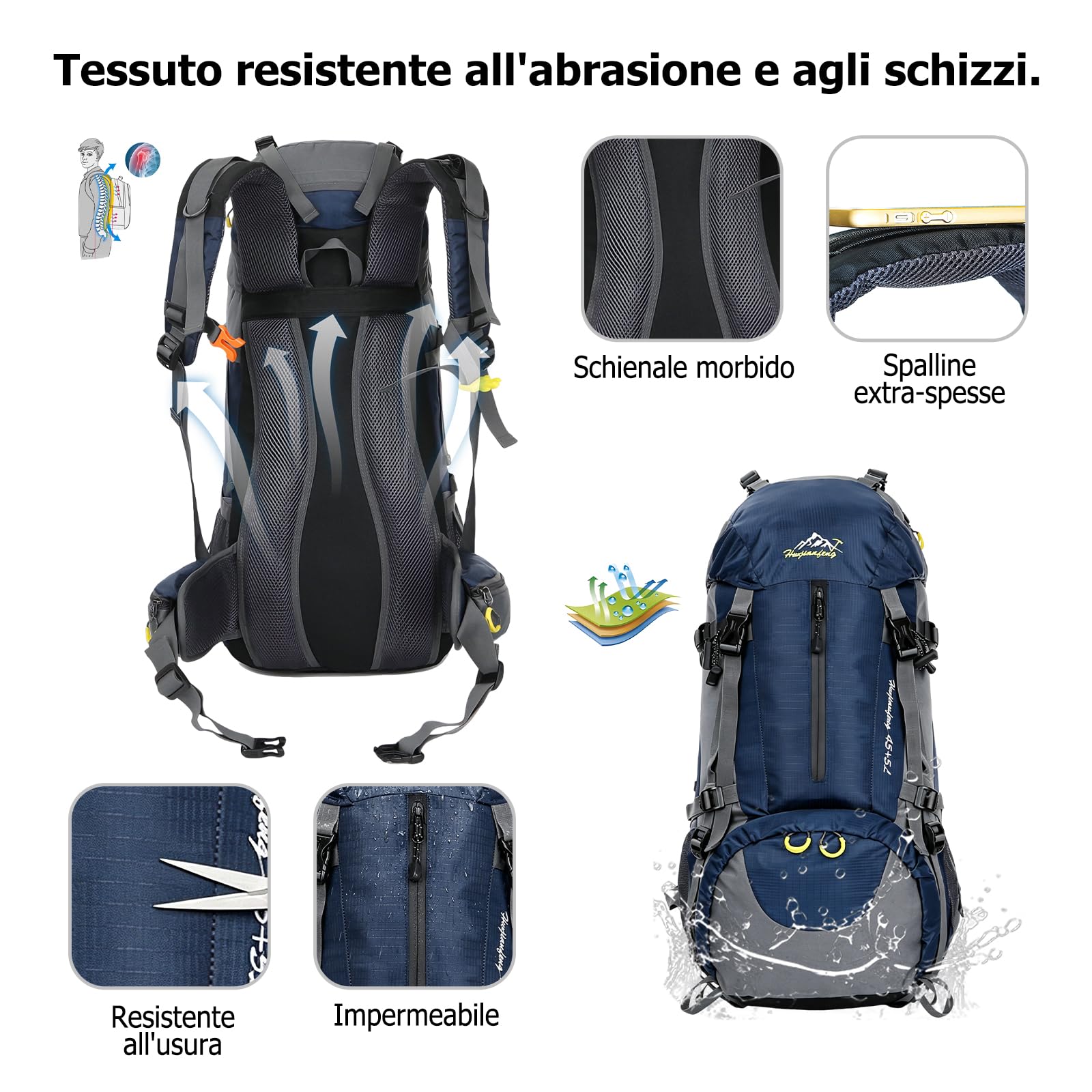 Zaino da Trekking 50L Zaino Impermeabile in Nylon Grande Zaini Campeggio Backpack Viaggio Multi Scomparto Verde Militare
