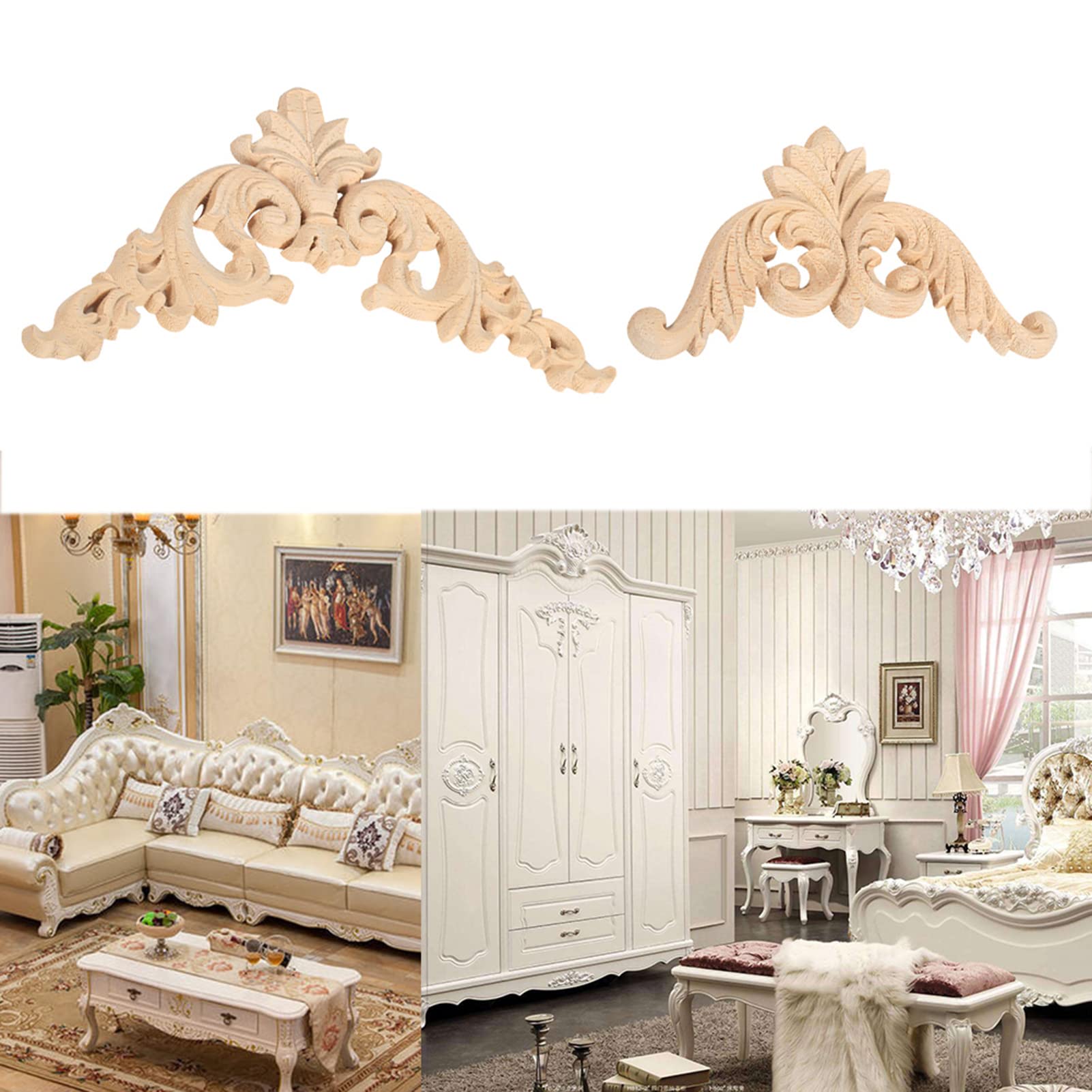 Applique per mobili in legno intagliato, 4 pezzi, applique per angoli, decorazioni per porte di casa fai da te fatte a mano (12 * 12)