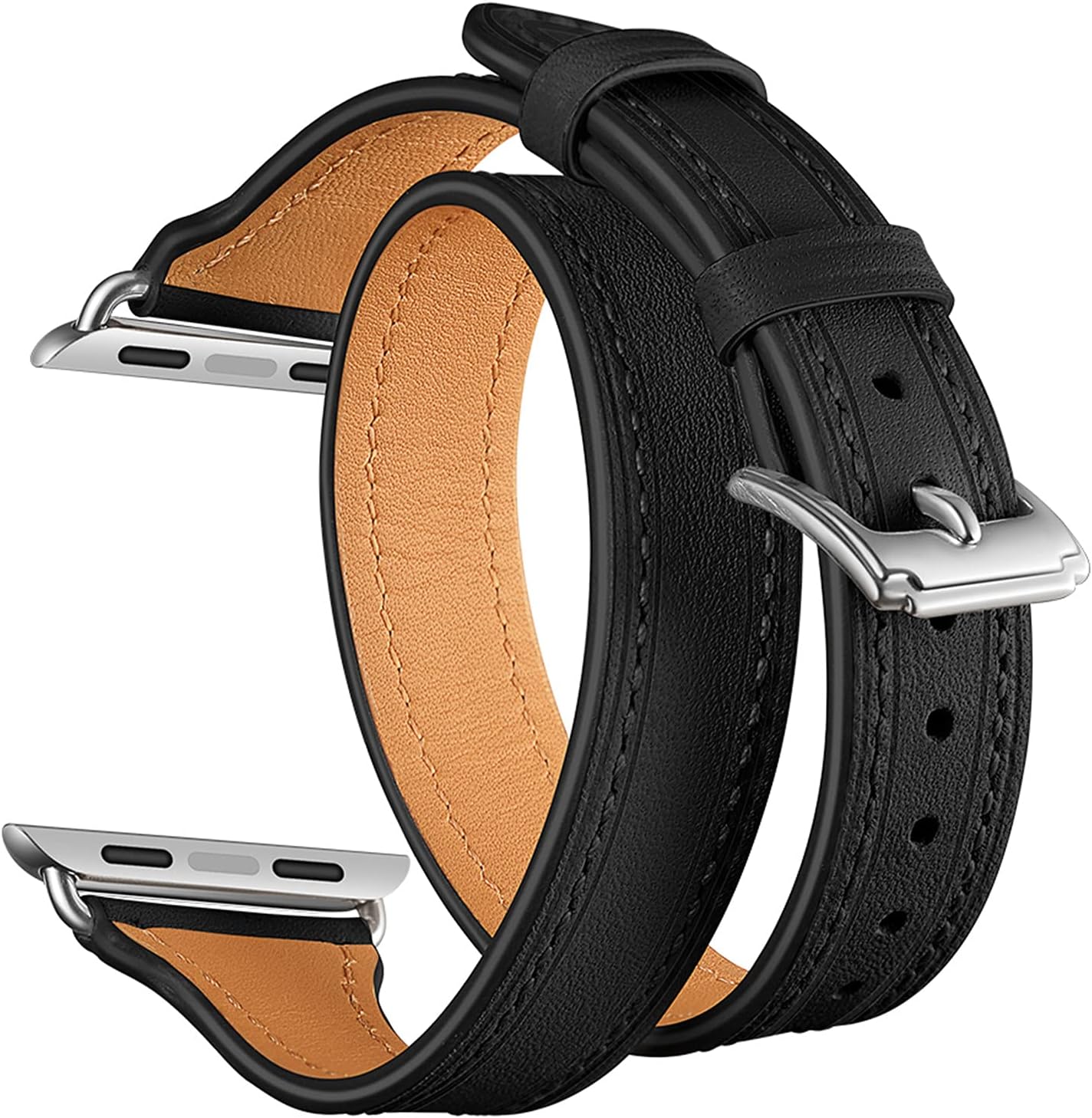 Band Compatible with Apple Watch 49mm 45mm 44mm 42mm or 41mm 40mm 38mm, Genuine Leather Double Tour Designed Slim Replacement Strap for iWatch Ultra SE2 SE Series 8 7 6 5