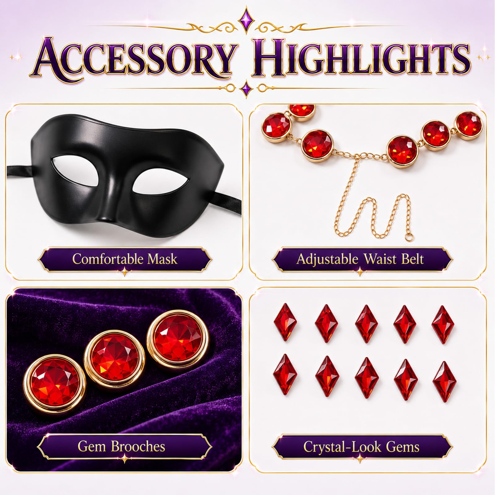 Costume da corvo per bambini, mantello viola in velluto con cappuccio, mantello con cintura, maschera per occhi con gemme rosse, per cosplay, anime, abiti di Halloween, 4 pezzi
