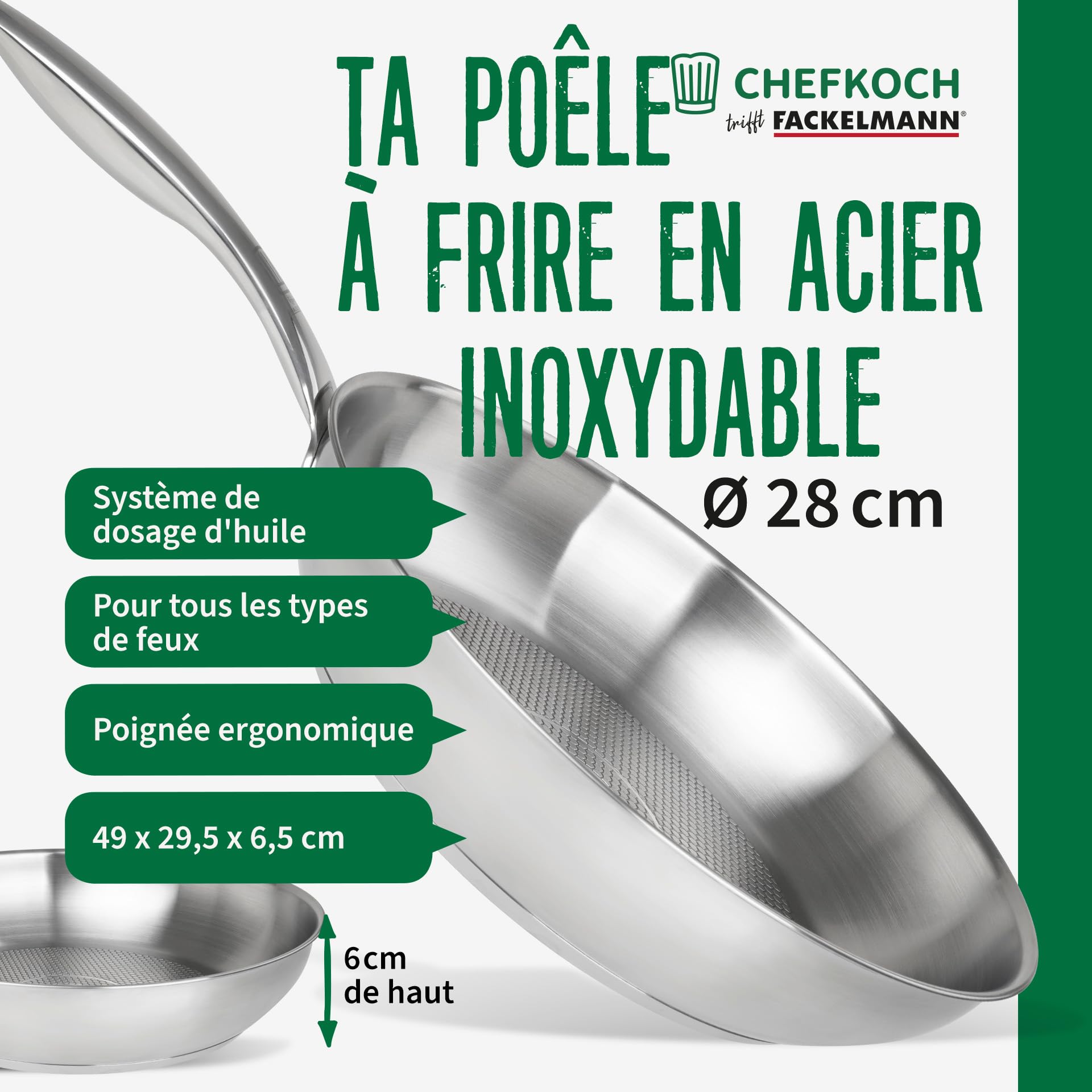 Set De 2 Poêles De 20 Et 28 Cm En Inox Et 6 Ustensiles Inox Fackelmann Eterna 9439650b88