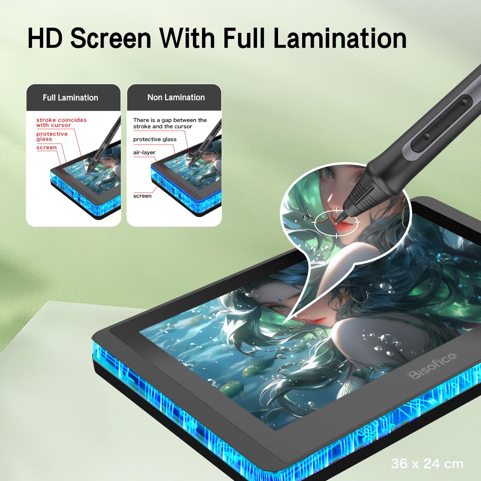 Bisofice 12HD-A Tavoletta Grafica con Schermo Professionale, Display HD 1920×1080 da 11,6 pollici, con Stilo Senza Batteria, per Disegno Digitale e Fotoritocco, Supporta Windows e Mac
