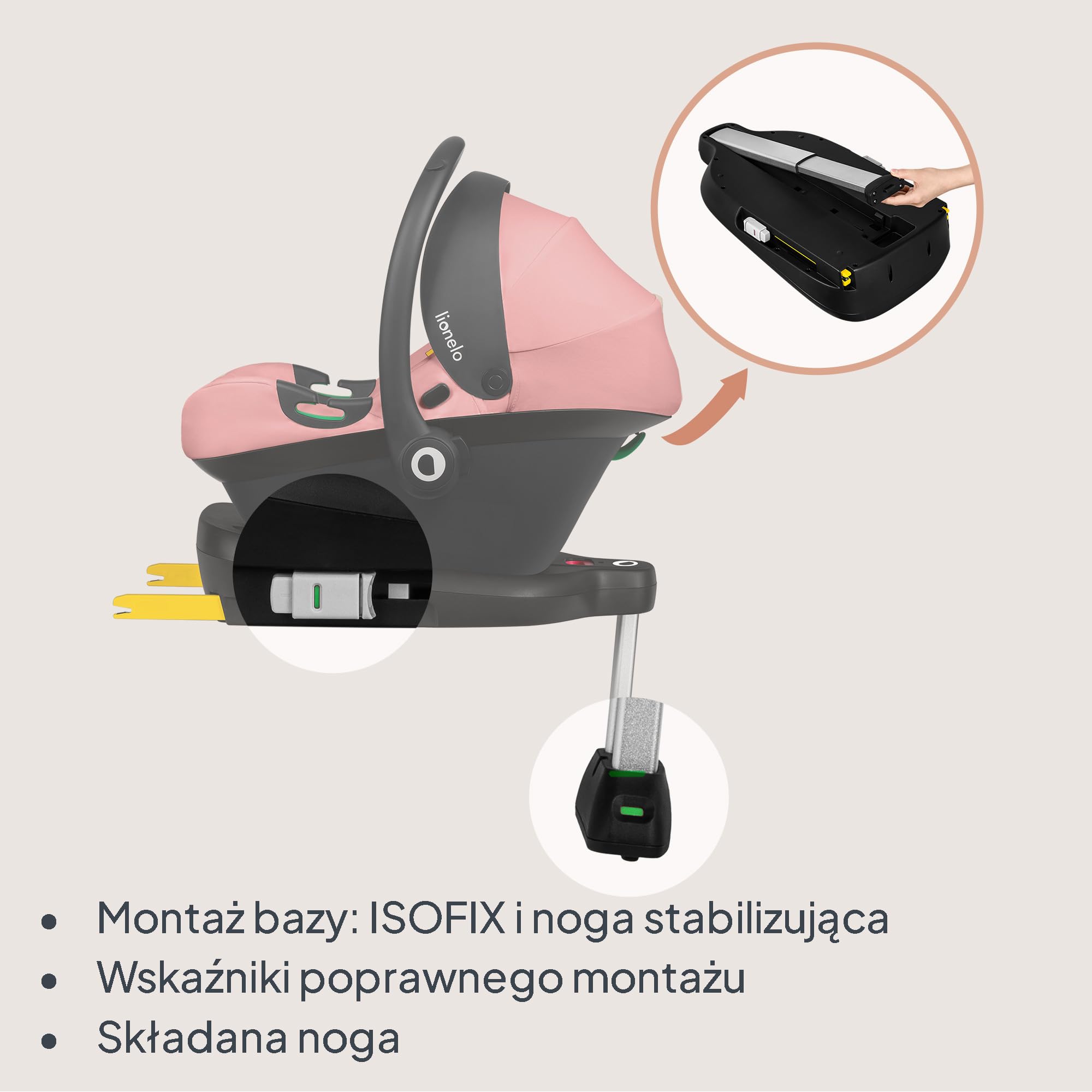 LIONELO ASTRID i-Size SET Dziecięcy Fotelik Samochodowy z Bazą 40-87 cm Nosidełko dla niemowląt Montaż ISOFIX, 3-Punktowe Pasy Ochrona Boczna, Wkładka Dri-Seat, i-Size R129