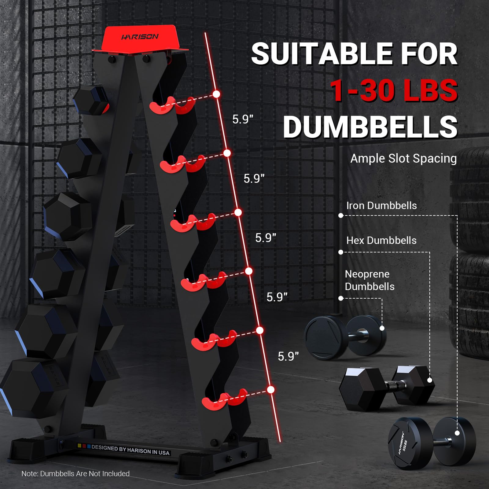 HARISON High-end A-Frame Dumbbell Rack Stand, 6-Tier Weight Rack for Dumbbells Home Gym 480LBS Weight Capacity（without dumbbells)
