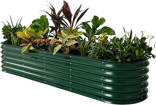 Vego garden Kit de cama de jardín elevada, 17 pulgadas de alto, 9 en 1, 8 x 2 pies, maceta elevada de metal para verduras, flores, jardinera de