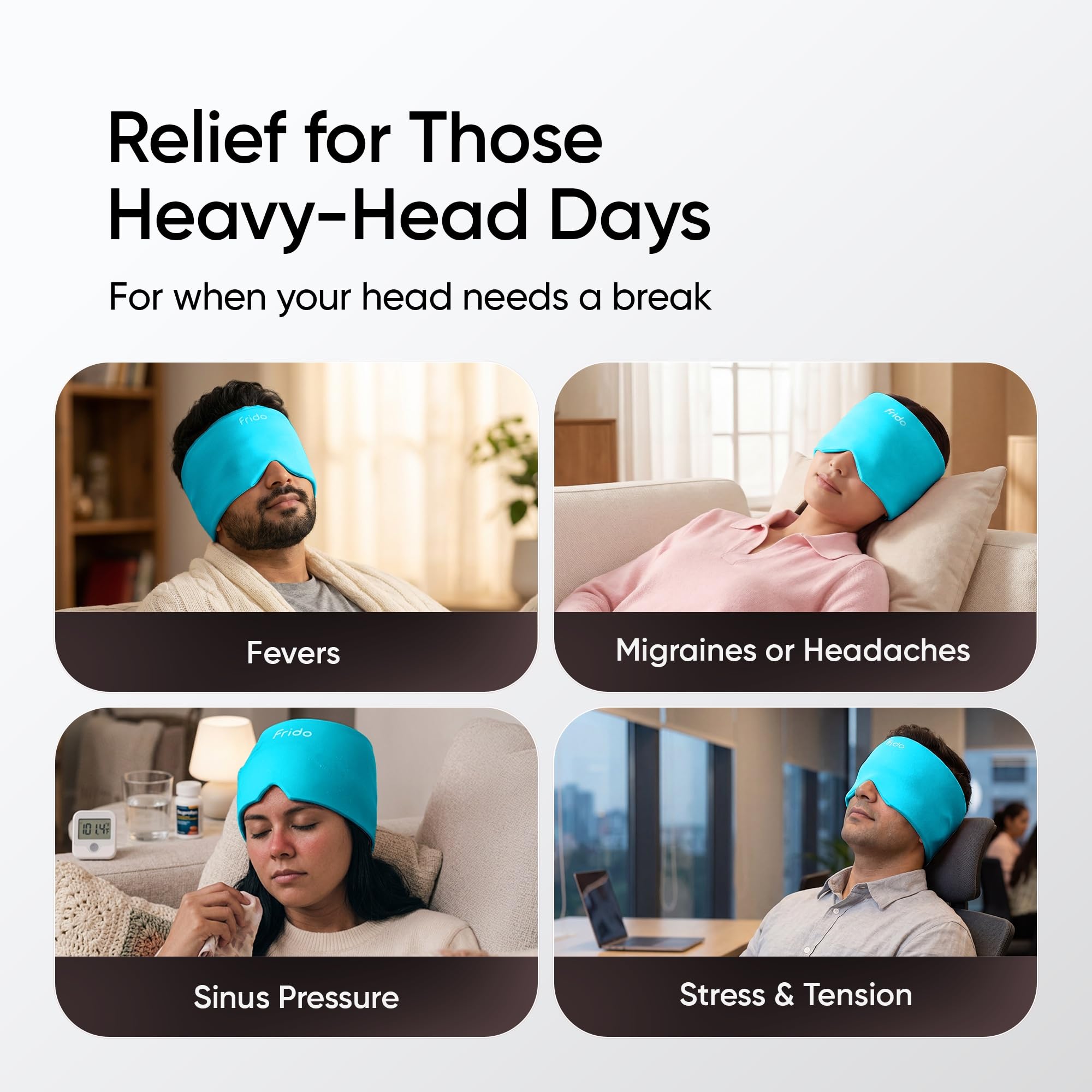 Frido Hot & Cold Therapy Cap | 360° Full Head Coverage | Reusable Cooling & Warming Cap with Gentle Compression | Blue — Amazon image 6