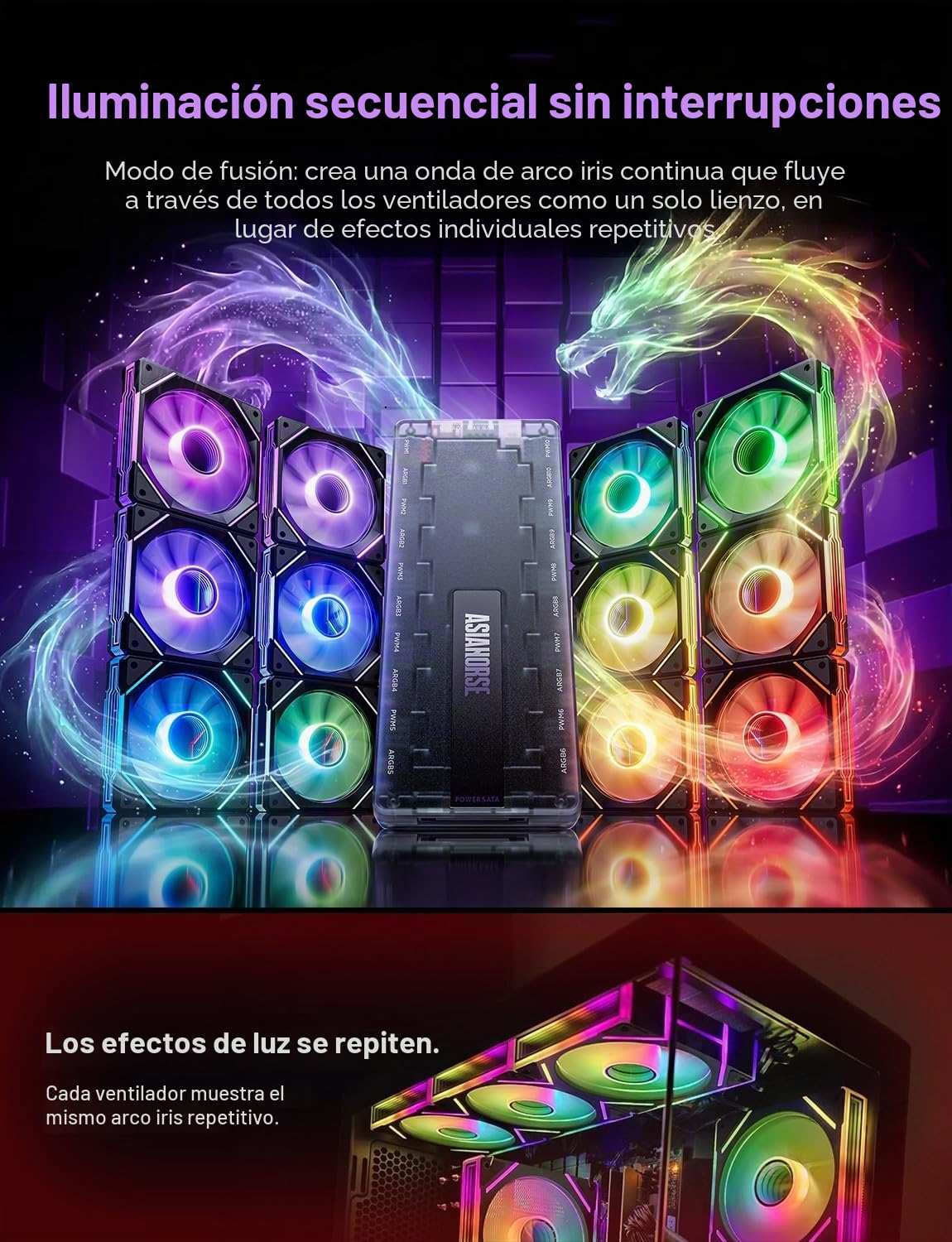 AsiaHorse UMBRA ARGB PWM Hub de ventiladores de PC, controlador de PC de 5V 3 Pin ARGB de 10 puertos con software exclusivo, detección automática de LED, modo Canvas para sincronización de pantalla