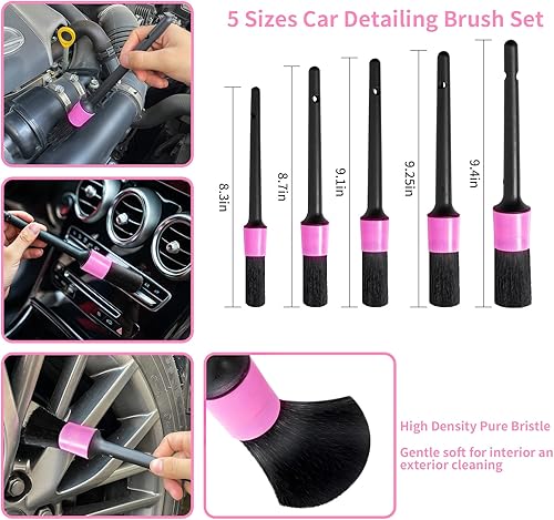 Miniatura 5 de vioview Kit de limpieza rosa para automóvil, kit de detalles para interiores de automóvil con herramienta de limpieza para parabrisas, juego de