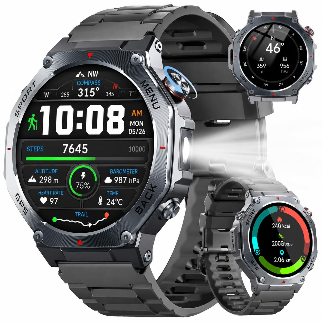 2026 Smartwatch Uomo GPS,1.43" AMOLED Militari Orologio Smartwatch,5ATM | Chiamate Bluetooth, Smart Watch con Sonno/Cardiofrequenzimetro/Torcia/Bussola, 160+ Sportive Fitness Tracker per Android iOS