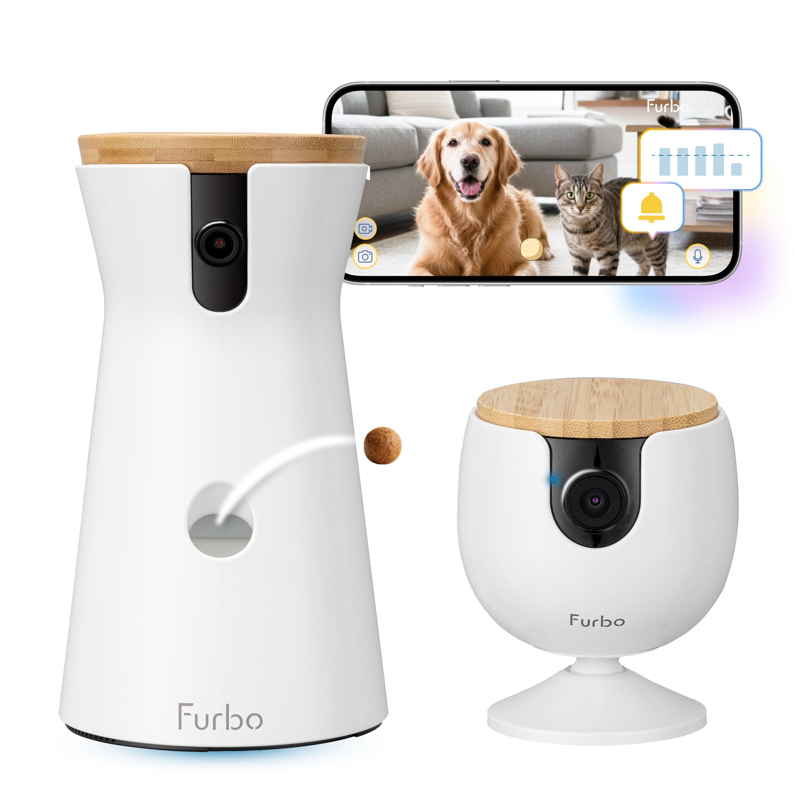 Furbo 360° Dog Camera + Mini [New Subscription Required at Setup] 2-Camera Bundle Nanny Pro Subscription: Dog Safety & Home Security Alerts, Pet Camera with Speaker, Phone App & Night Vision