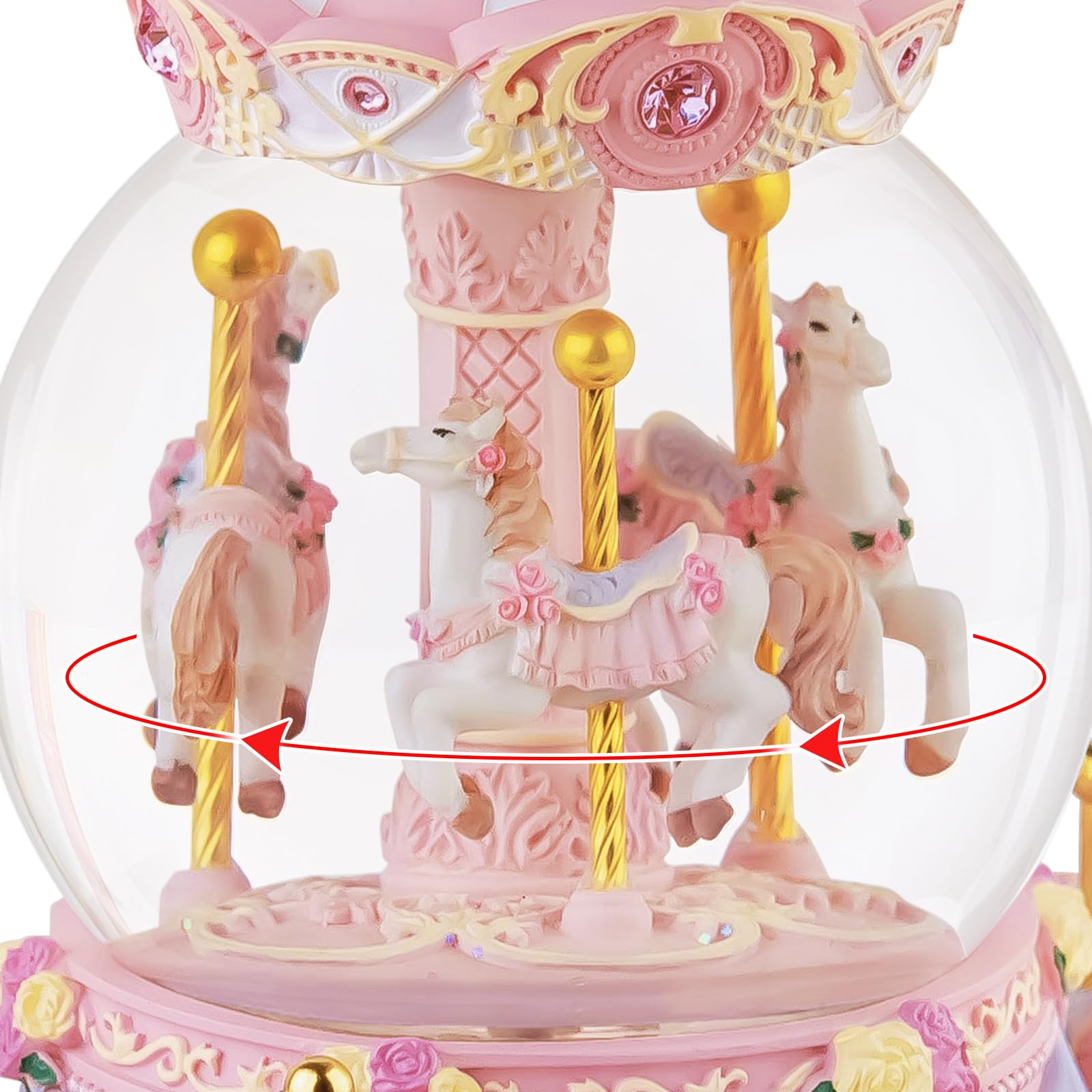 Carousel,Carillon con neve a forma di globo musicale, regalo per anniversario, compleanno, per moglie, figlia, fidanzata, mamma, San Valentino, giostra con luci gioca castello nel cielo