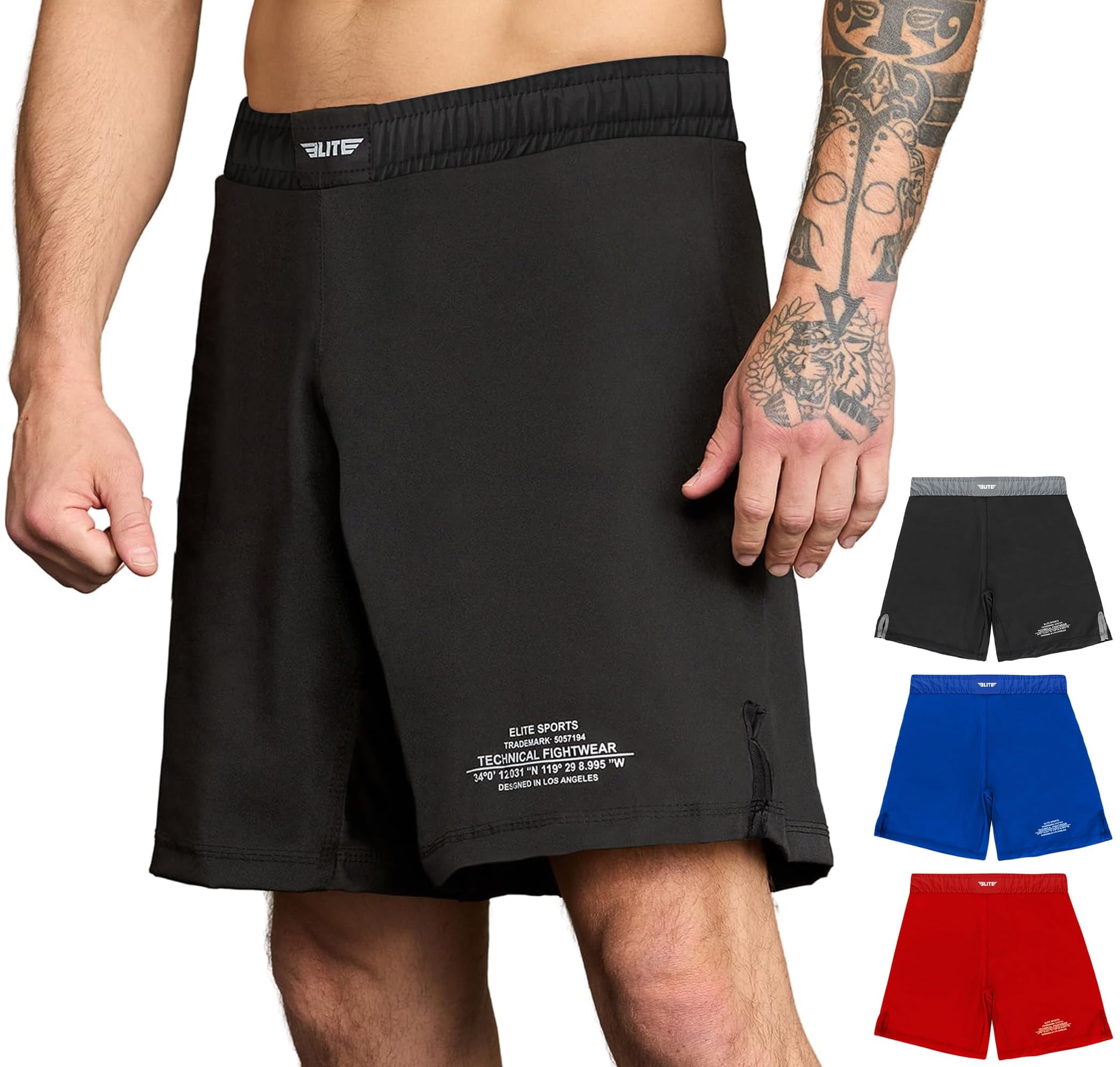 Elite Sports Men's MMA Fight Shorts, Black Jack UFC, BJJ, No Gi, Grappling, Jiu Jitsu Shorts