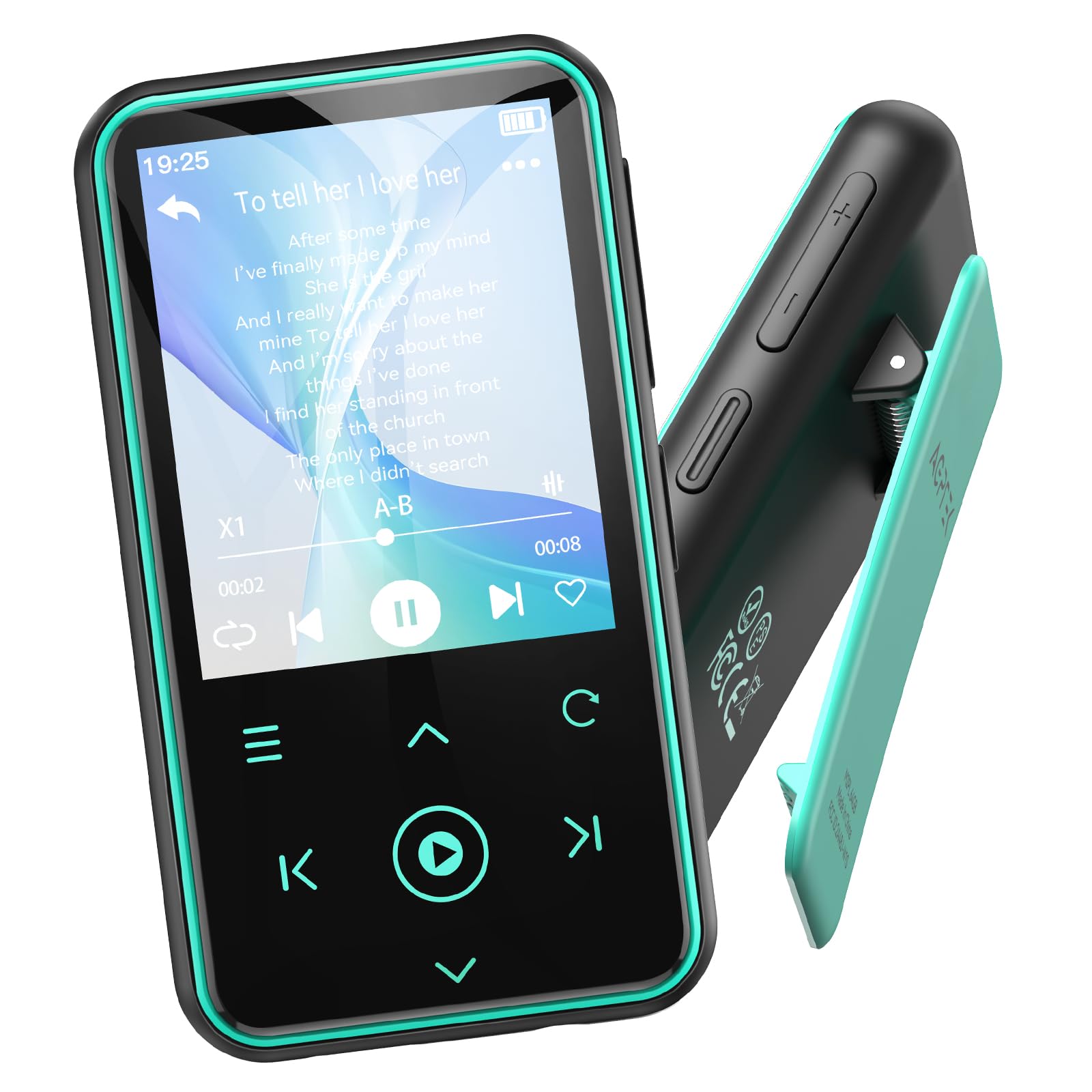 AGPTEK 64GB Lettore MP3 Bluetooth 5.3 con Clip,1,8" Lettore Musica Sport | con Riconnessione Bluetooth, Pulsante Volume, Radio FM/Podometro, Ultra-leggero 36g, Mini Lettore per Corsa