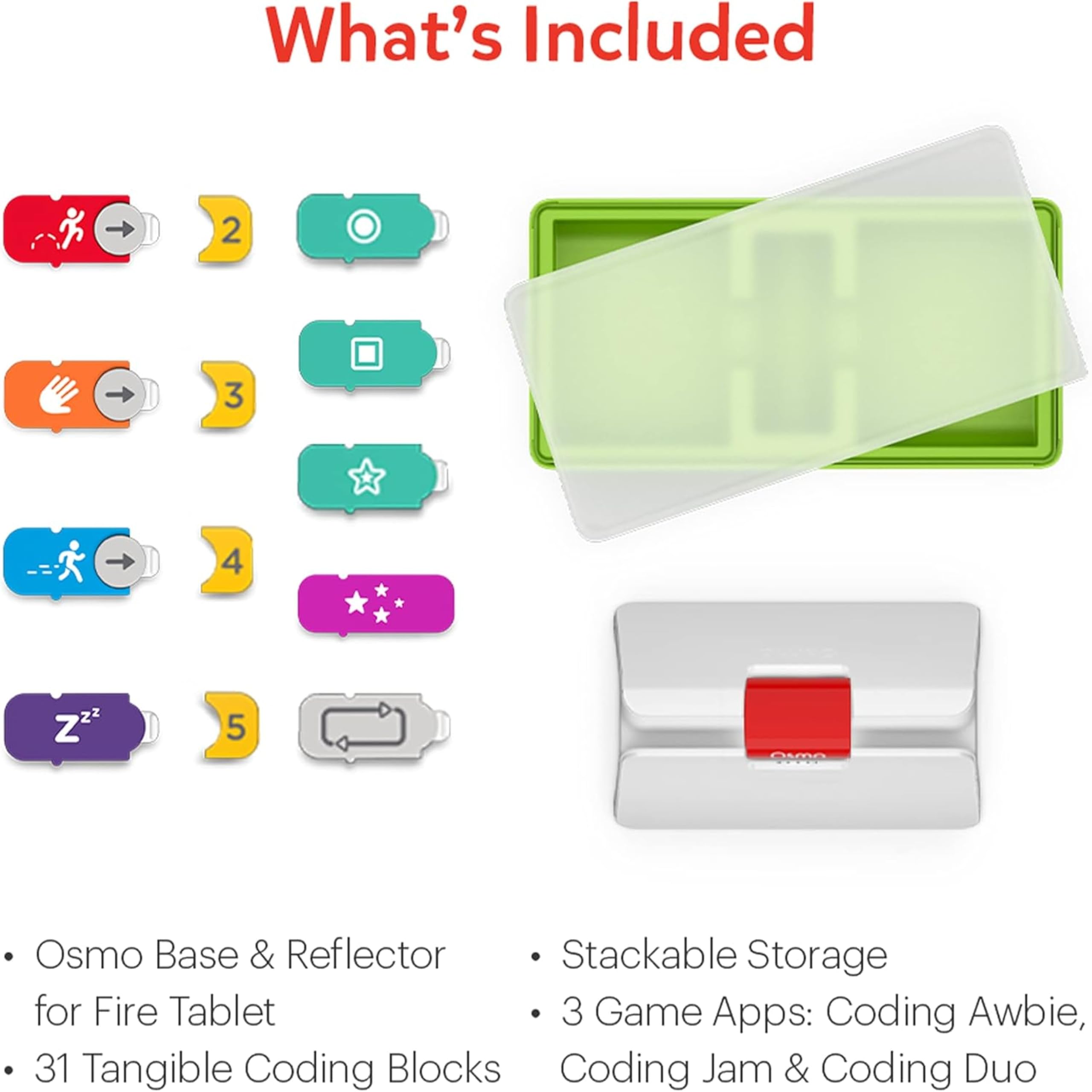 Osmo - Coding Starter Kit for Fire Tablet - 3 Educational Learning Games - Ages 5-10+ - Learn to Code, Coding Basics & Coding Puzzles - STEM Toy (Osmo Fire Tablet Base Included)