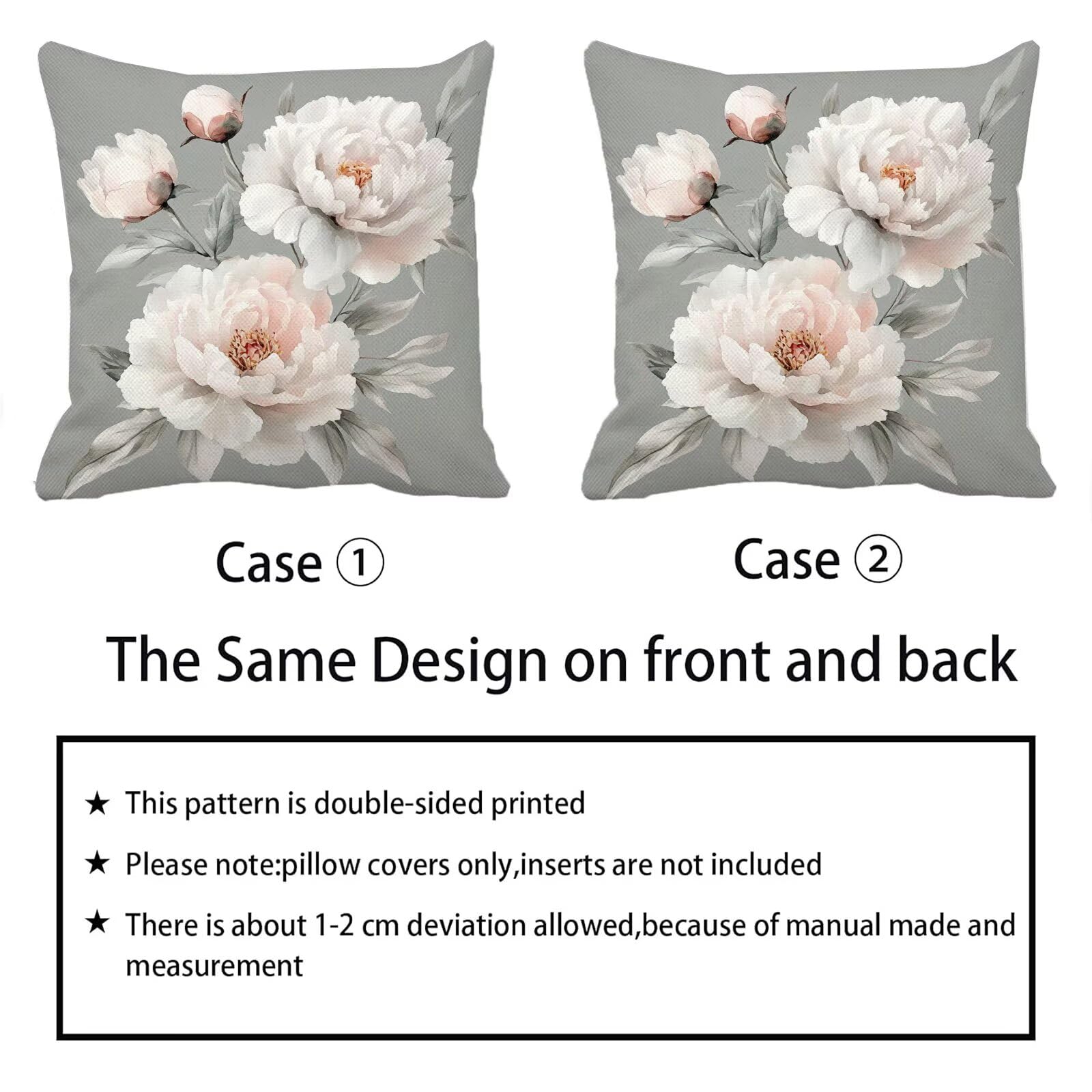 Juego de 4 cojines grandes impermeables para exteriores, 50 cm x 50 cm, fundas de almohada de doble cara rosa y gris para primavera/verano, muebles de jardín, decoración de patio, aspecto de lino