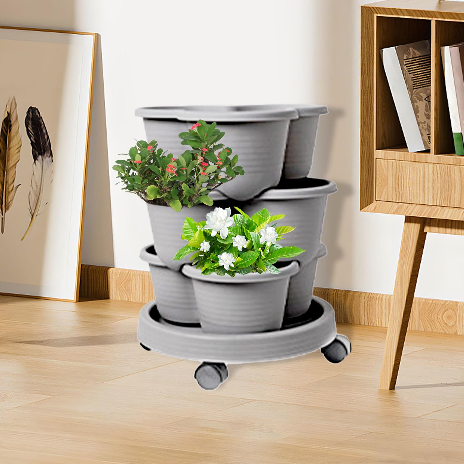 Esta Torre de Cultivo Vertical | Soporte Vertical apilable para Plantas con Ruedas extraíbles - Ideal para suculentas, Flores y Accesorios de jardinería de Interior
