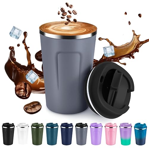 Volhoply 12 oz Double Wall Insulated Vacuum Travel Coffee Mug Gray