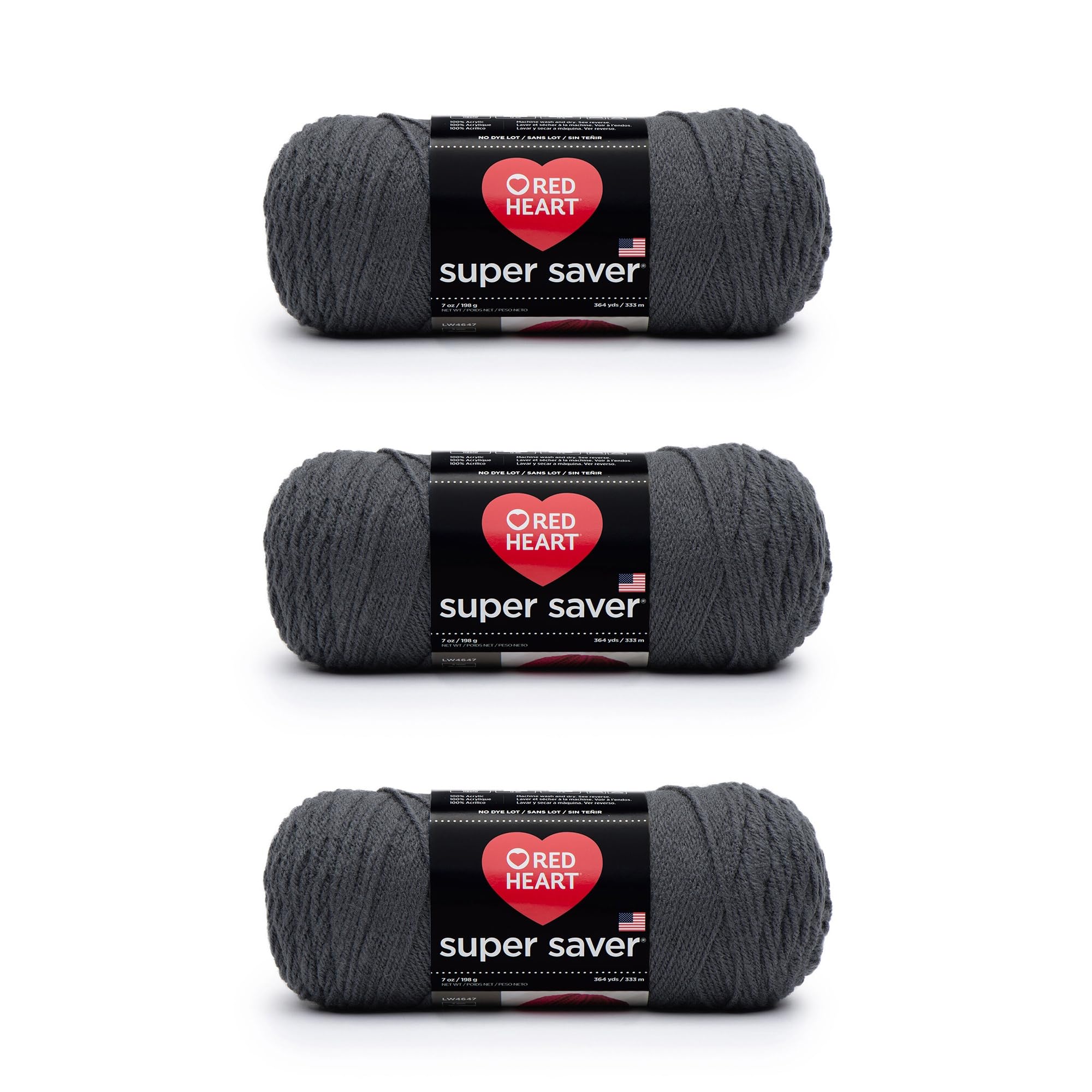 Red Heart Super Saver Yarn for Crocheting &amp; Knitting, Charcoal, 3-Pack