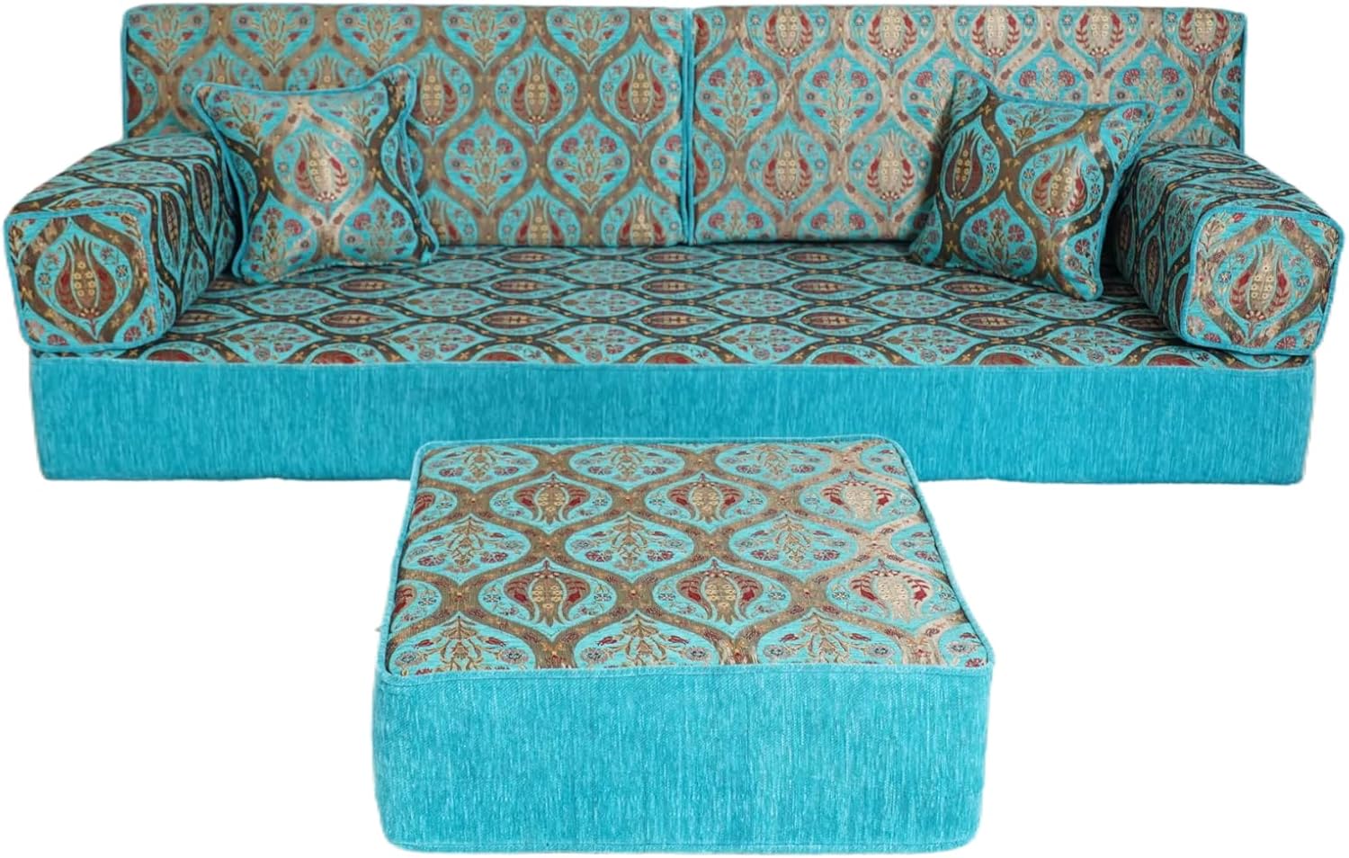 arabicsofa Turquoise Arabic Floor Cushion – Jalsa Sofa Set with Pillows, Traditional Oriental Floor Seating Sofa, Ottoman Couch
