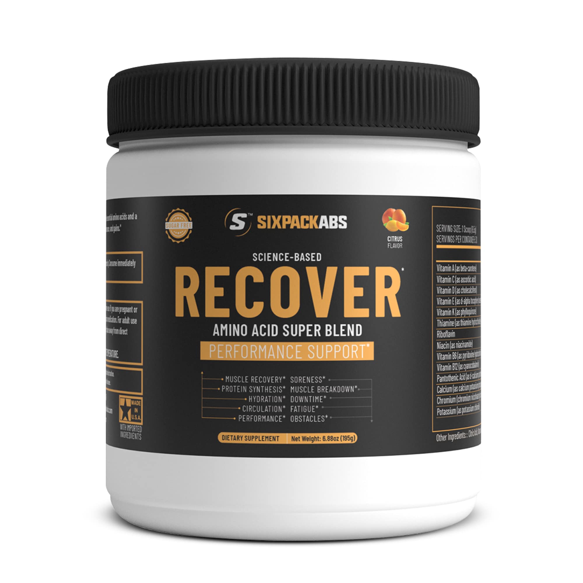 Sixpack Abs Recover Post-Workout Powder, Science-Based Muscle Recovery Drink Supplement for Working Out, Citrus Flavor