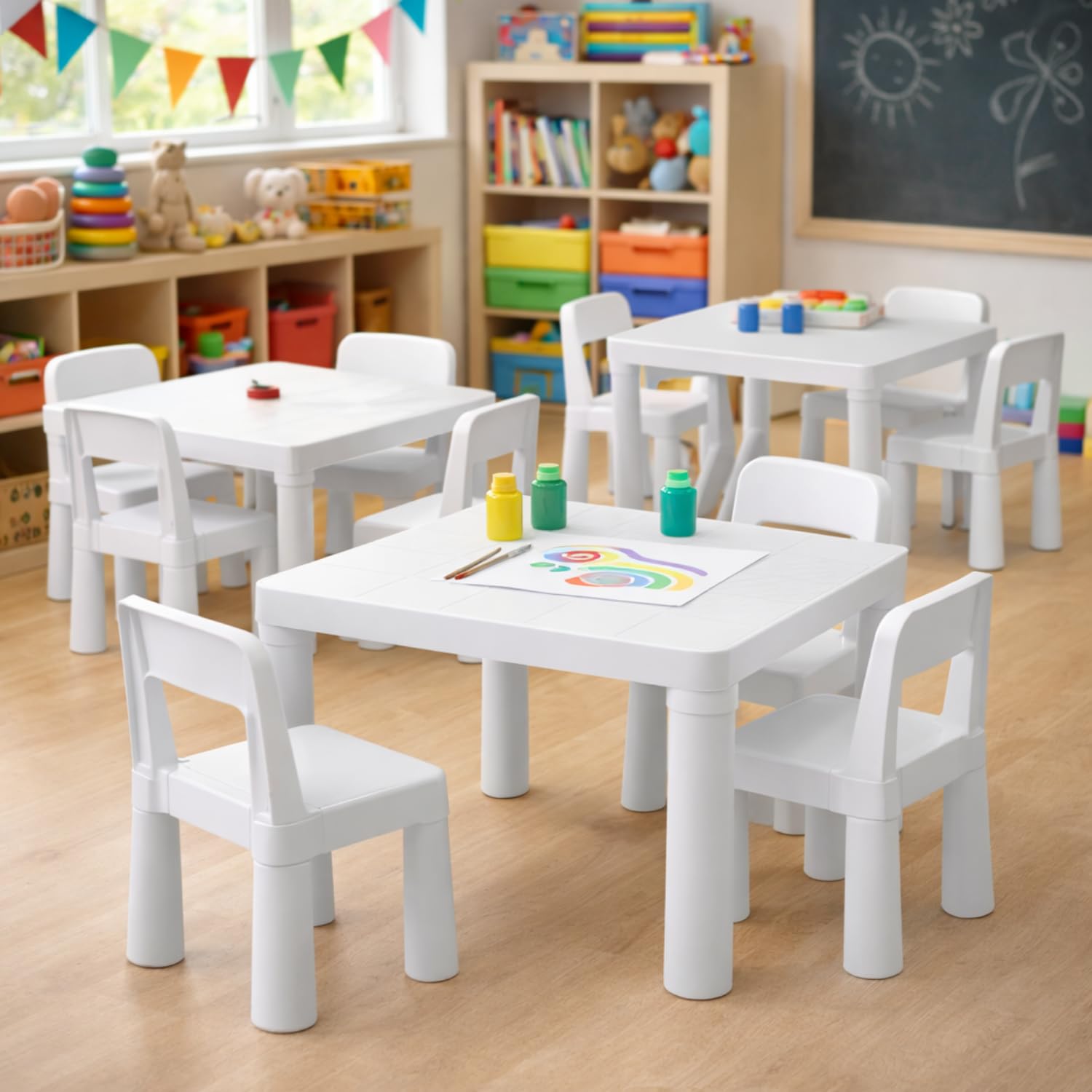 PALUPLUS Tavolino Quadrato Bianco in Plastica Rigida, Misura 50x50x47,5 cm, Tavolo da Gioco Basso, Gambe Removibili, Tavolino da Campeggio, Terrazzo, per Esterno ed Interno -9948C
