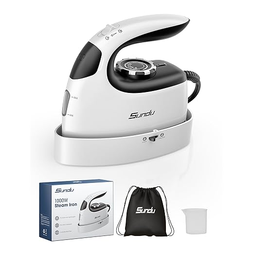 Sundu Mini Steam Iron, Mini Travel Steam Iron, Small Portable Clothes Mini Iron with Rotary Temperature Control, Safety Base for Travel, Quilting & Sewing | Mini Iron for Sewing, White