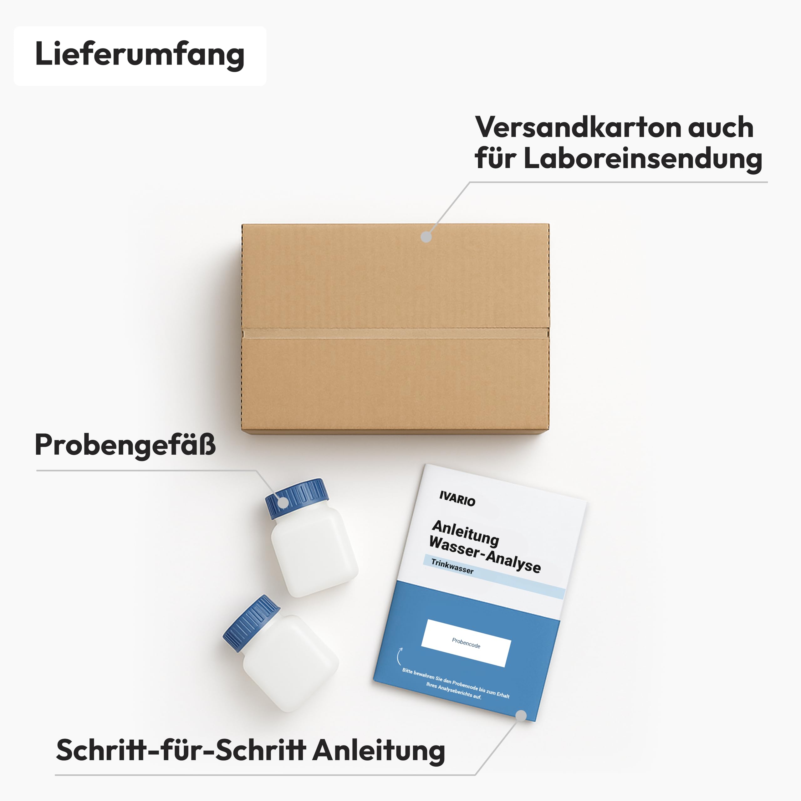 IVARIO Plus Labor-Wassertest-Set Trinkwasser Test 32 Schadstoffe Analyse Fachlabor