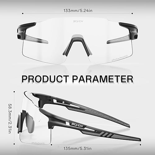 Miniatura 5 de SCVCN Fotocromático Ciclismo Gafas Deportivas Gafas de sol Hombres Mujeres Claro Bicicleta MTB UV400 Protección TR90 Frame Bike