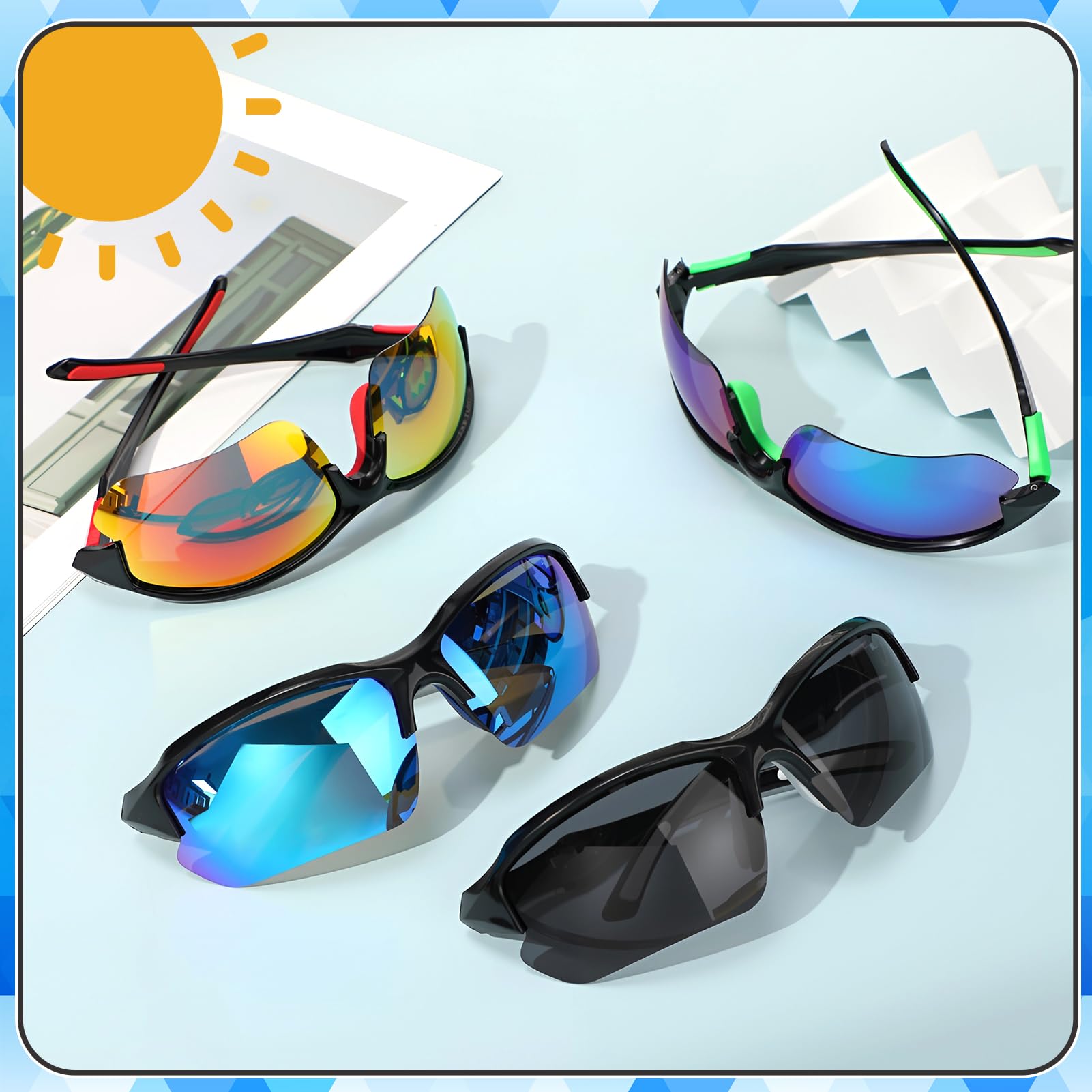 Confezione da 4 occhiali da sole polarizzati sportivi per uomo e donna, protezione UV, leggeri, mezza montatura, occhiali da sole per esterni
