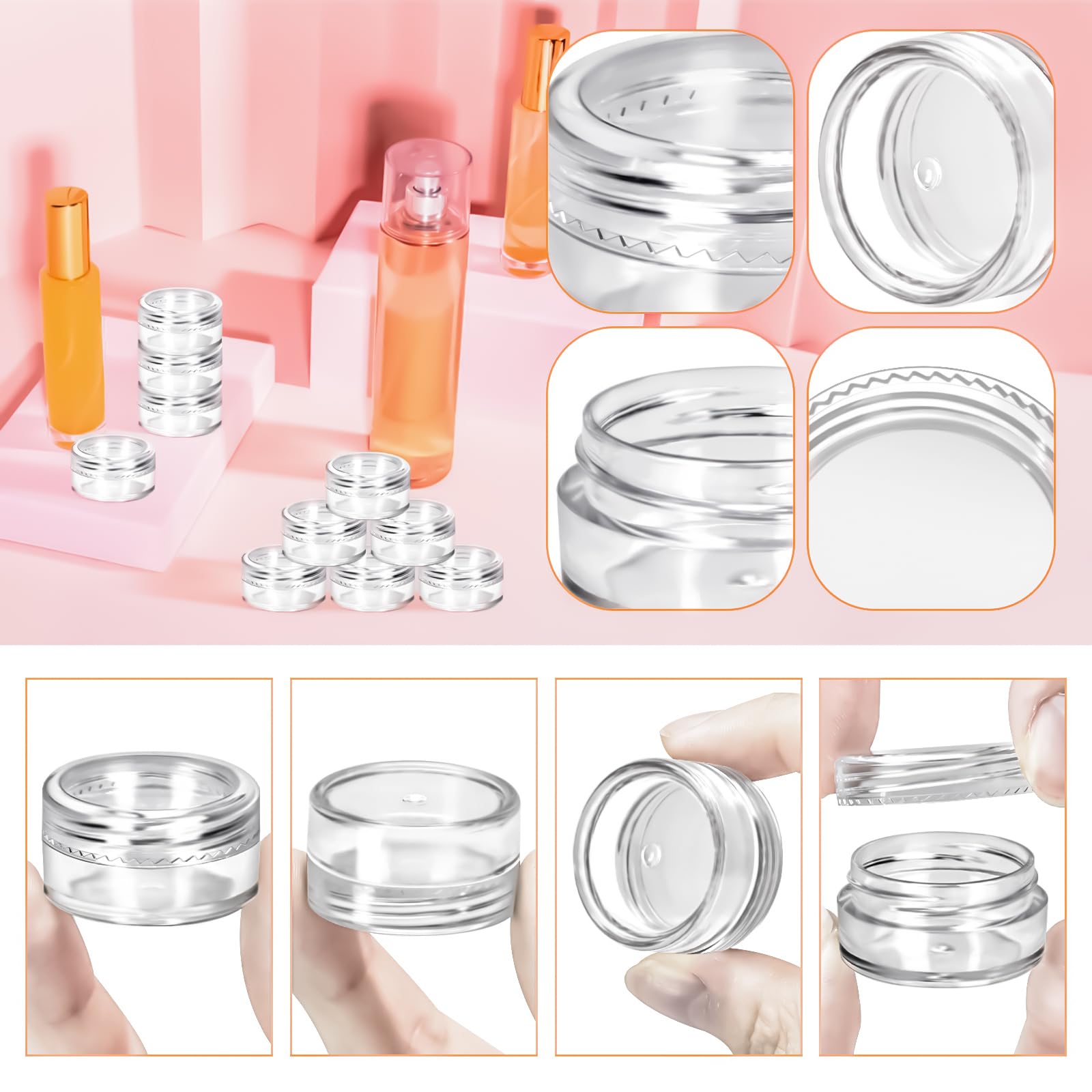 Paquete de 200 tarros de plástico de 5 g con tapas, recipientes redondos transparentes de 5 ml, tarros de maquillaje de tamaño de viaje de 5 gramos con espátulas para muestras de maquillaje