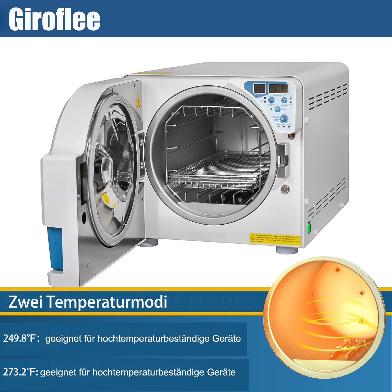 16L / 18L / 23L Autoklav Hochdruckdampf mit Trocknungsfunktion, Digitale LED-Anzeige, Dual-Control-Türsperre, Laborausrüstung aus Edelstahl (16L)