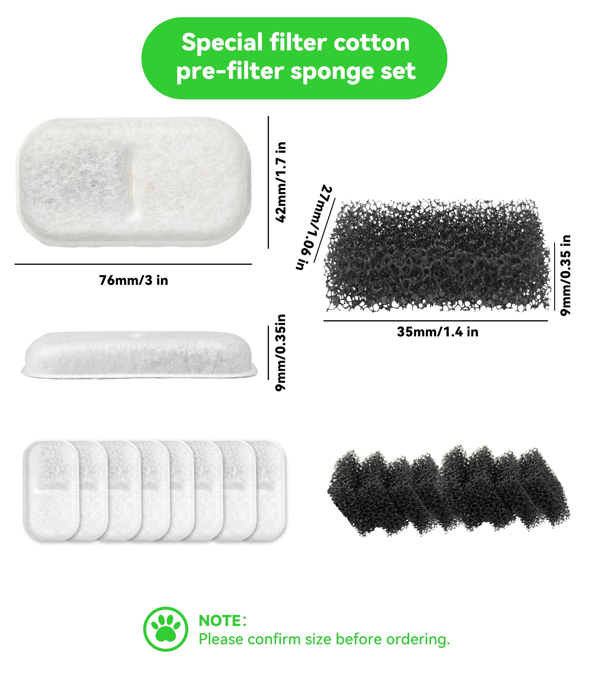 Cat Water Fountain Filter Replacement: Carbon Filters & Foam Sponges Kitty Spout Pump Filters for 108Oz/3.2L & 67Oz/2L Stainless Steel Pet Water Dispenser Cat/Dog (16) - image 2