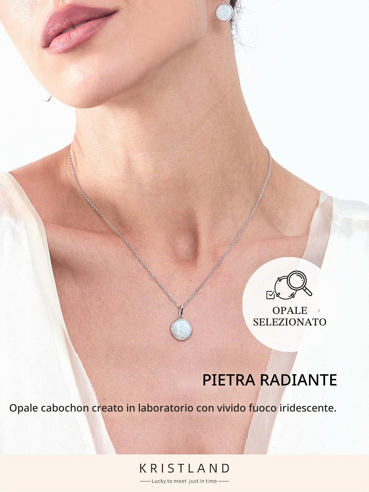 Moonlight S925 Collana in Argento con Opale Bianco Design Semplice Delicato Ciondolo Rotondo per Donne Fidanzata Moglie Figlia Confezione Regalo